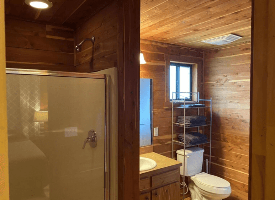 Full bathroom with shower, toilet, and sink!