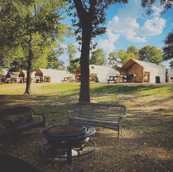 Large pecan and oak trees add to the ambiance of Son's Blue River Camp!