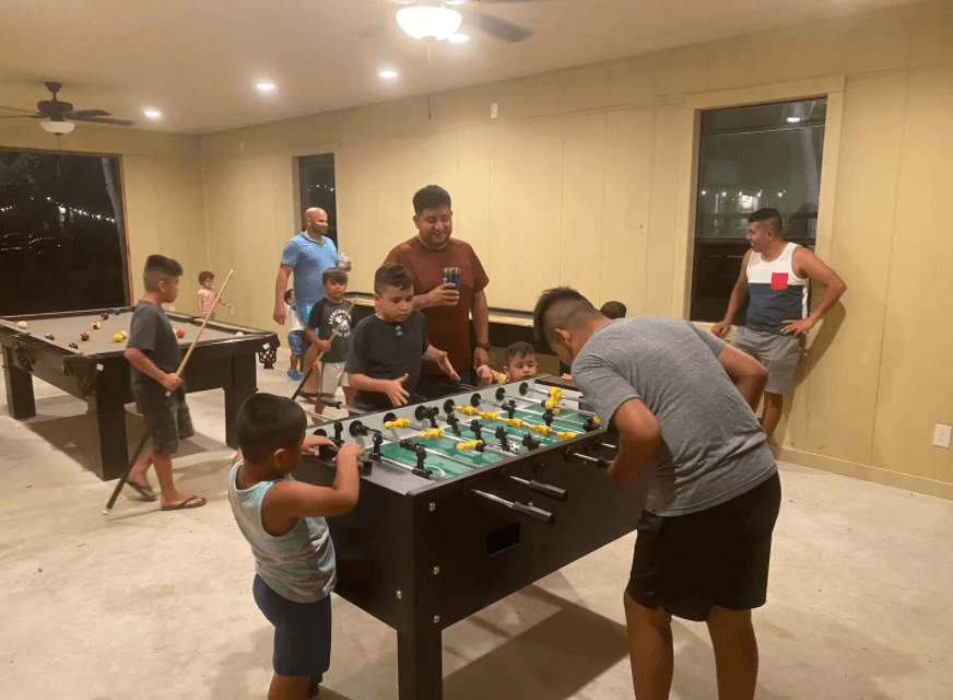 The game room has: shuffle board, foosball, pool table & ping pong table! 