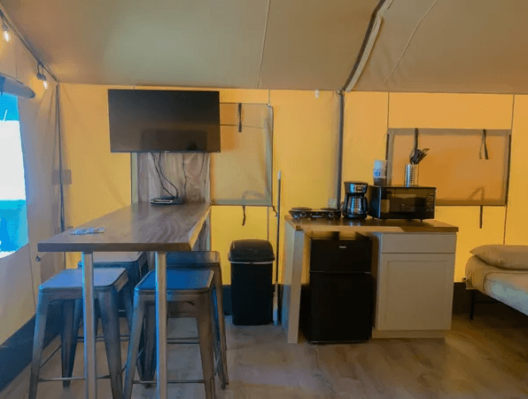 Kitchette comes with microwave, hot plate, coffee maker, blender, cooking utensils
