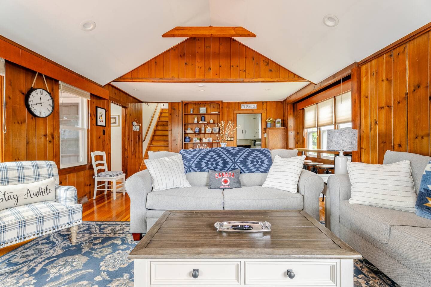 Coffee table opens up to a seated dining table for 2-4 people with storage of bedsheets for the pullout sofa bed.
