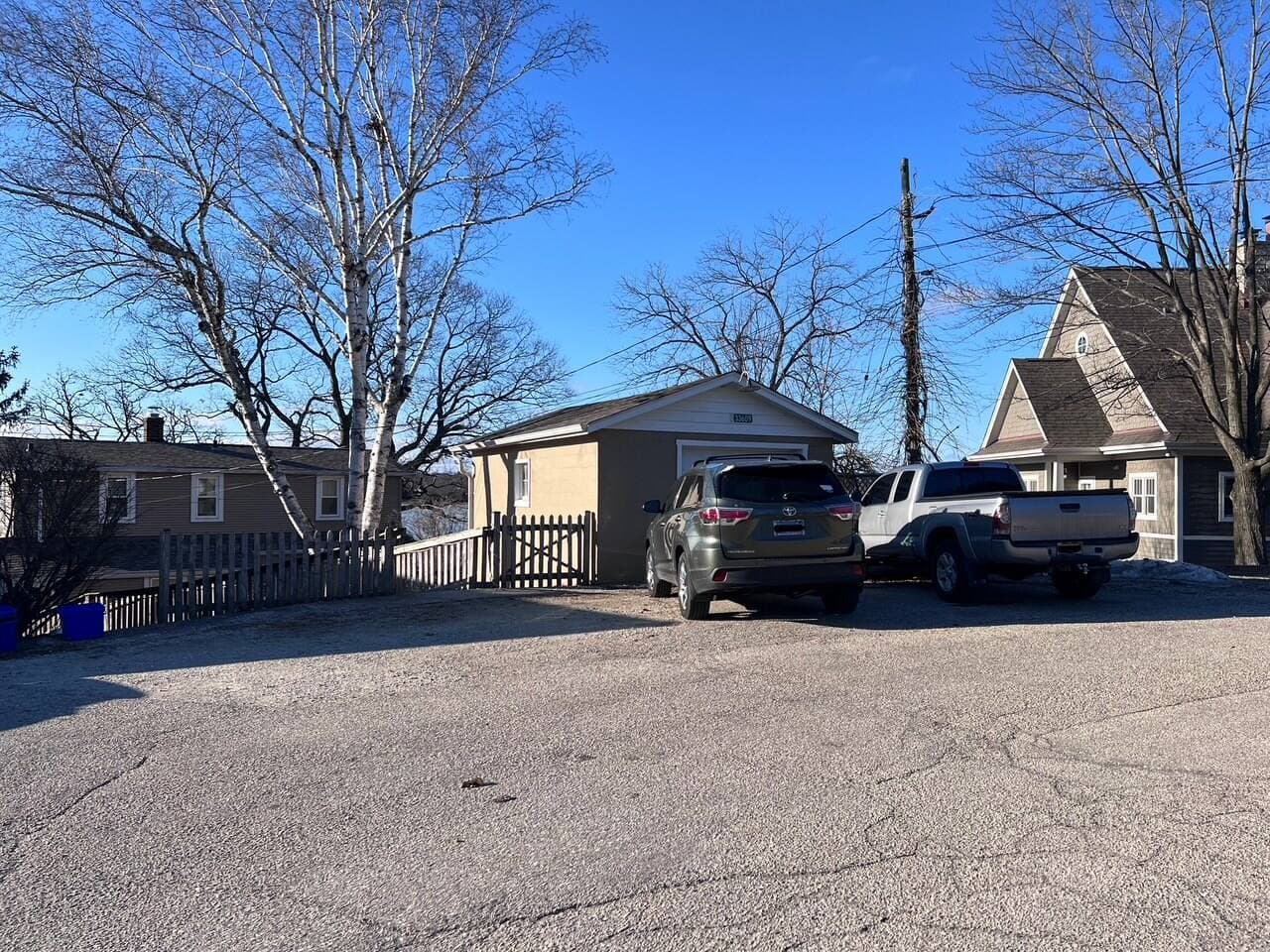 Parkiing area is 32' wide and can host four vehicles.
