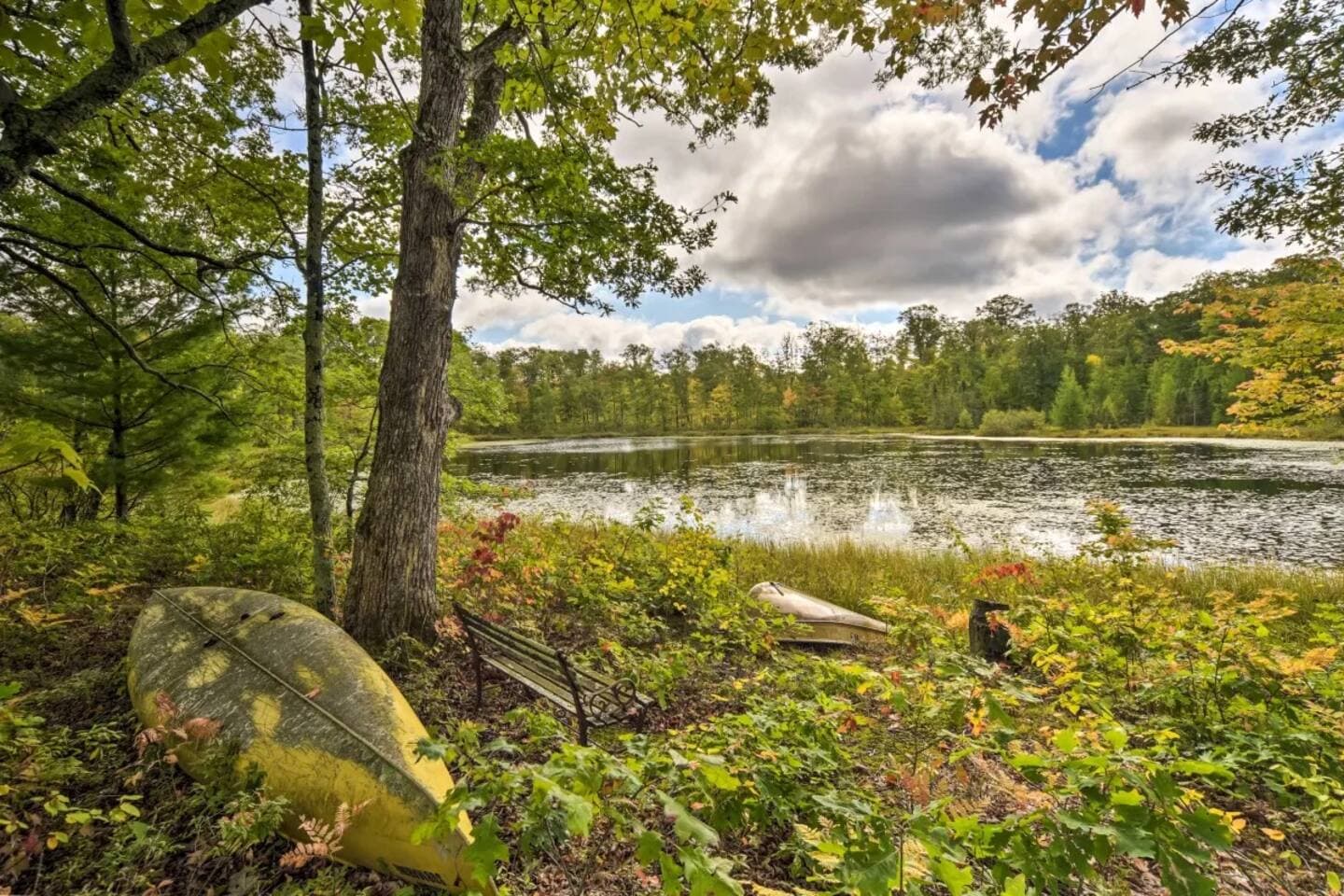 Little Tower Lake, this canoe has a hole in the bottom but it makes for a great picture of family and friends sitting or standing in front of it.  Yes there is a boat back here too for your rowing pleasure.  Fish this lake too.  
