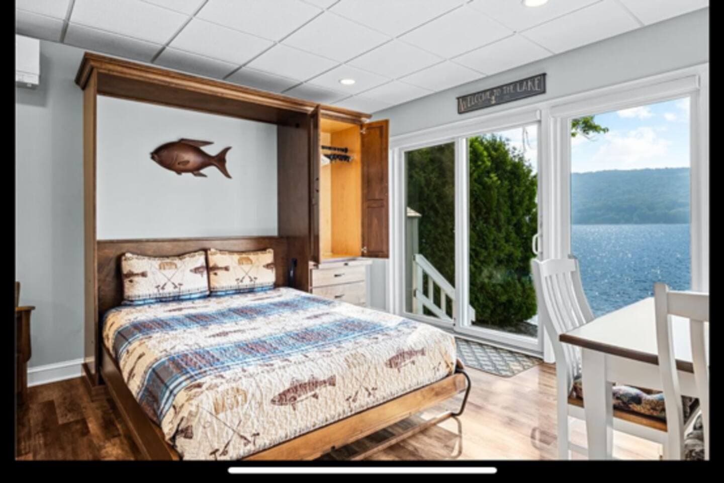 Queen size Murphy bed.