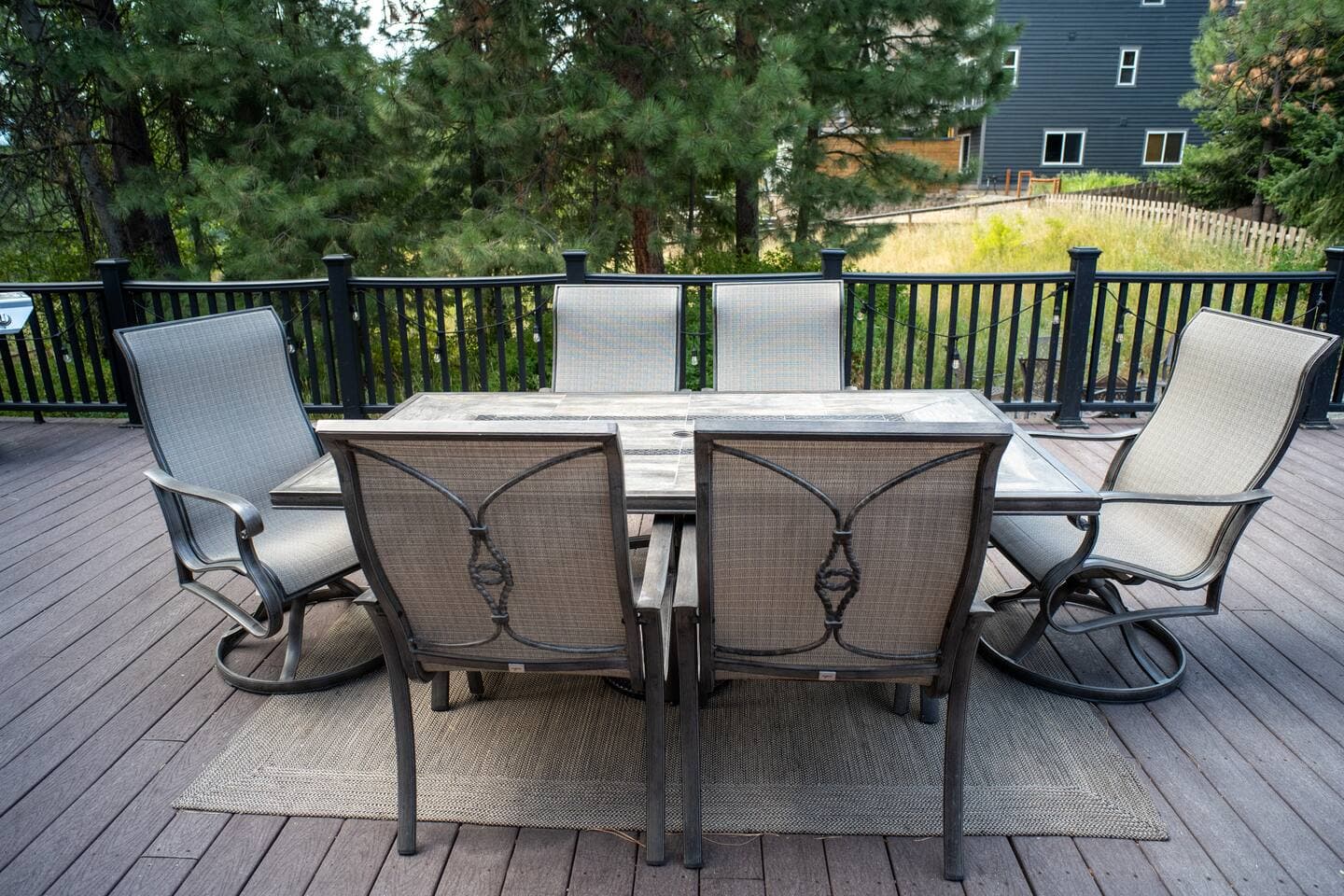 Large table seating area for 6.  Square table for 4 additional next to this.