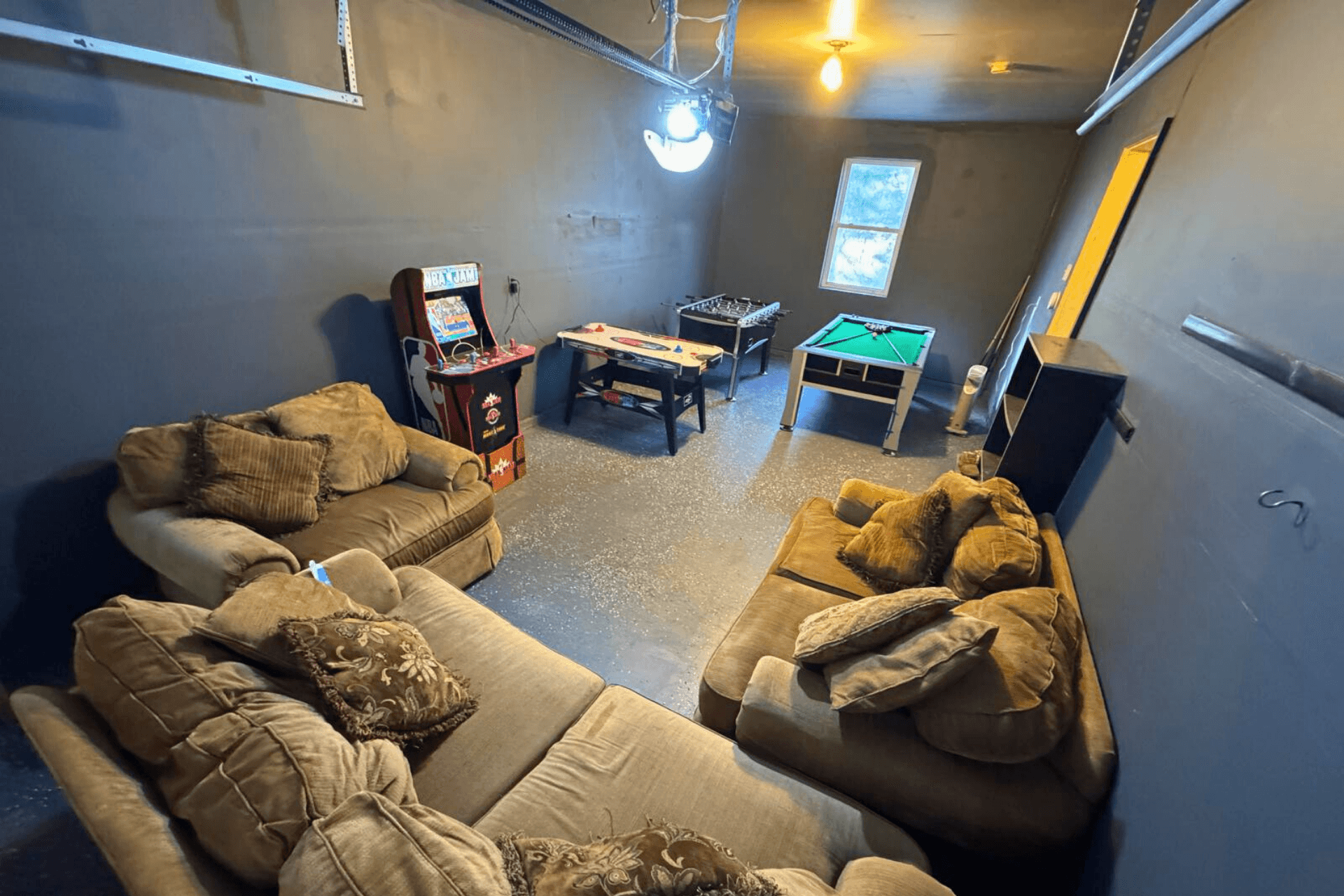Garage Gameroom - heated with space heaters