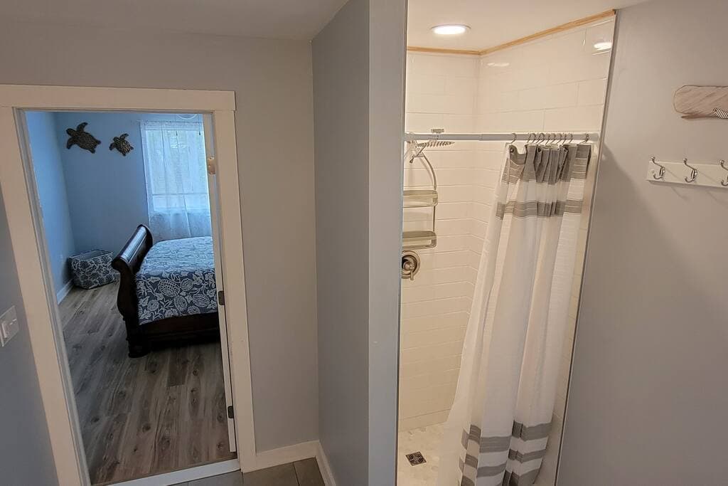 Master bathroom with custom tile