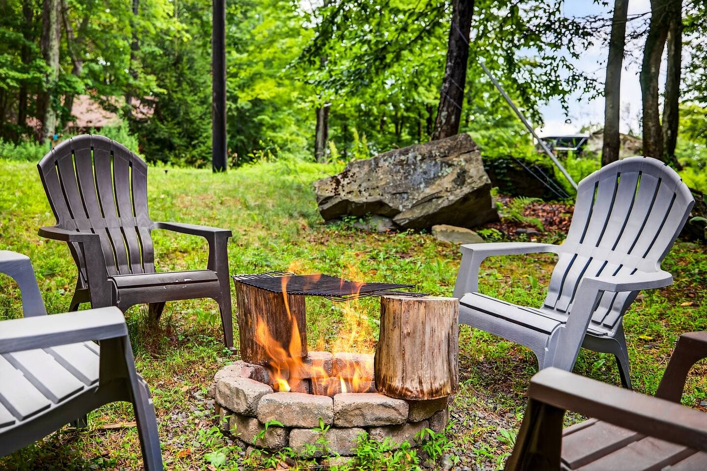 relax around this fire pit roast up a hot dog or a sausage or s'mores