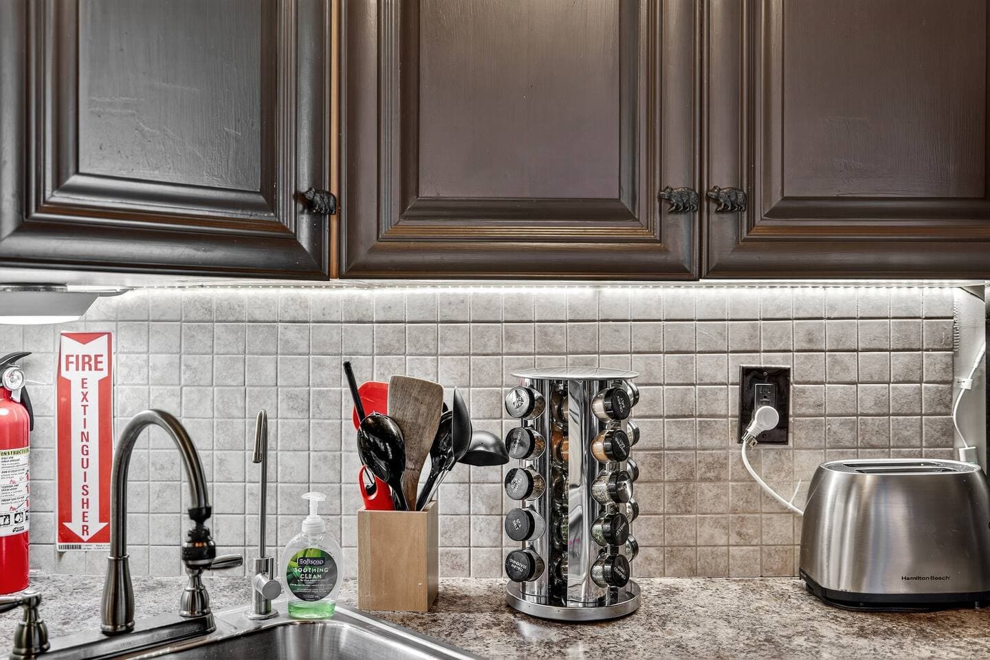 help yourself to our spice rack toaster oven and utensils