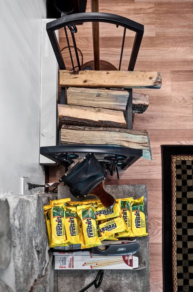 no need to crumple newspaper there are plenty of fire starter logs and firewood