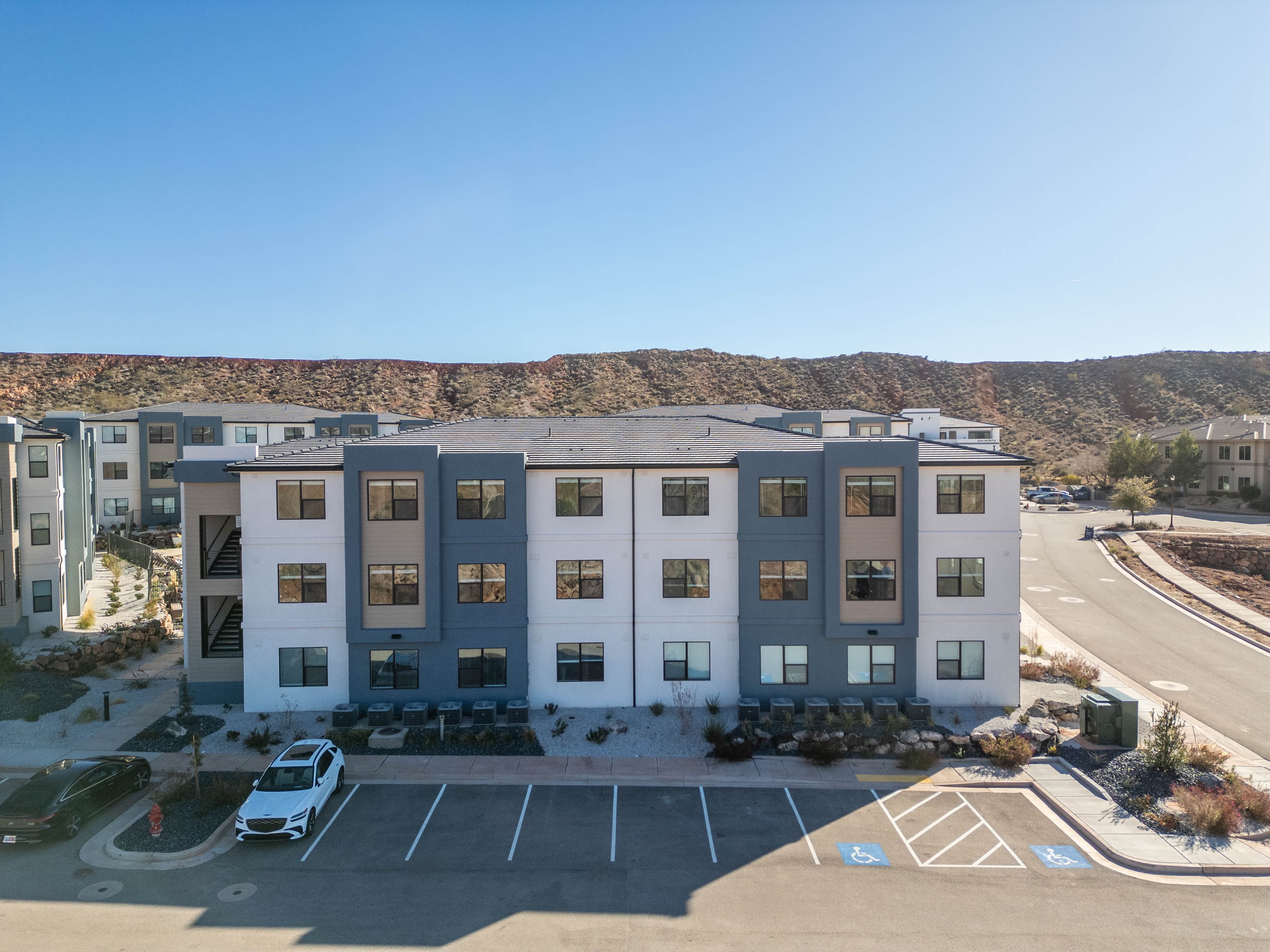 Building with parking lot view