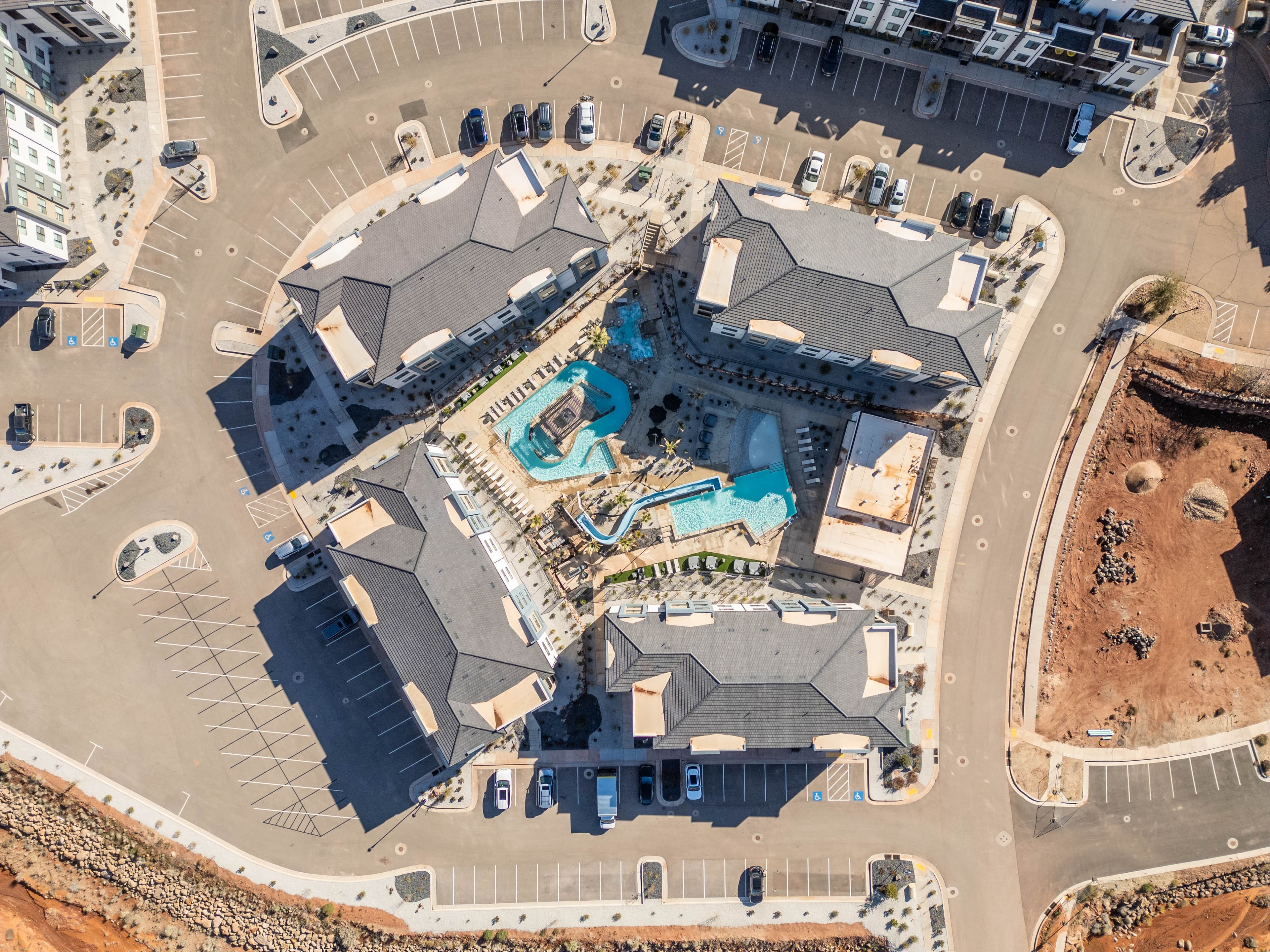 Birdseye view of pools 