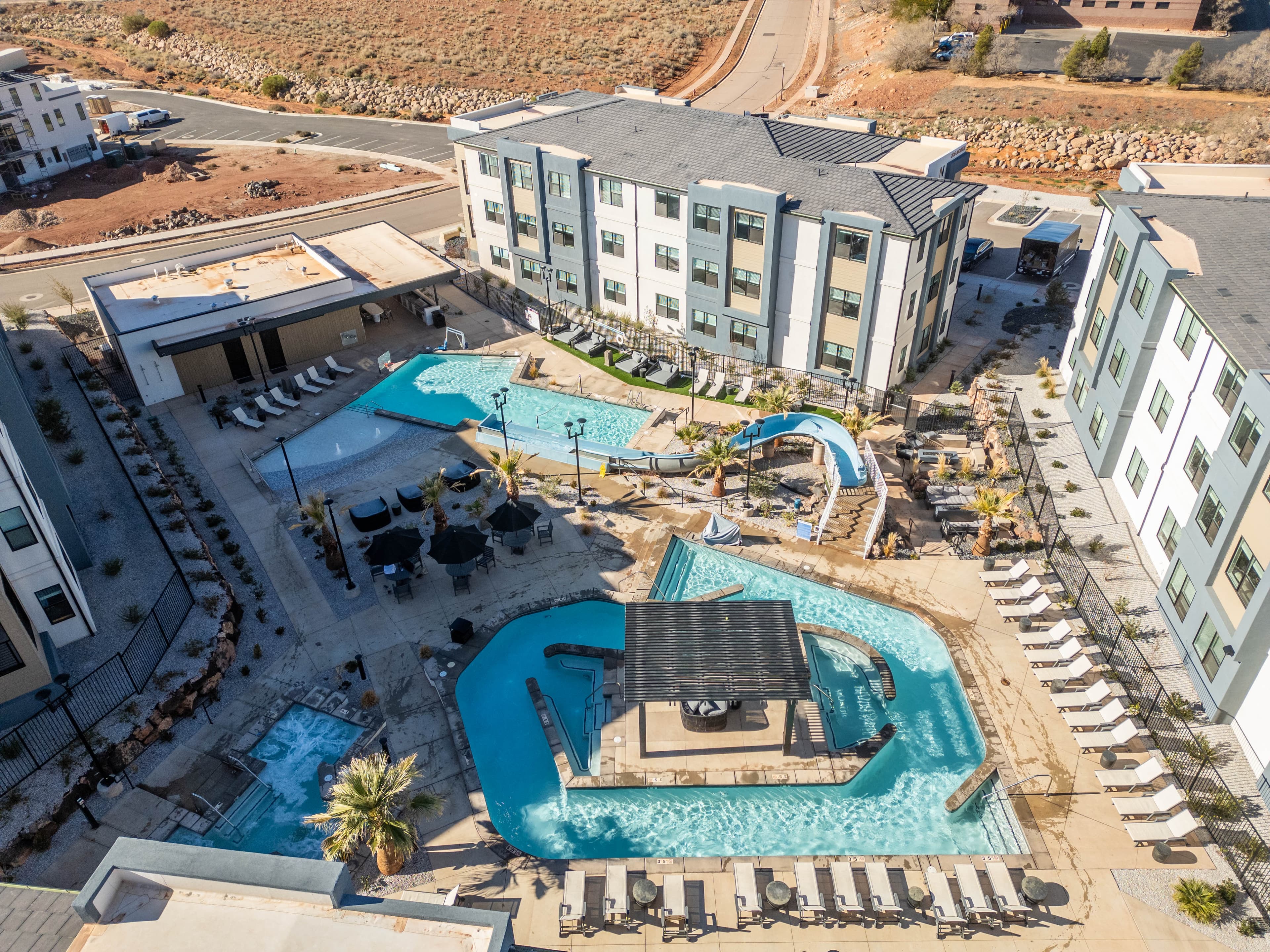 Closer view of the pools