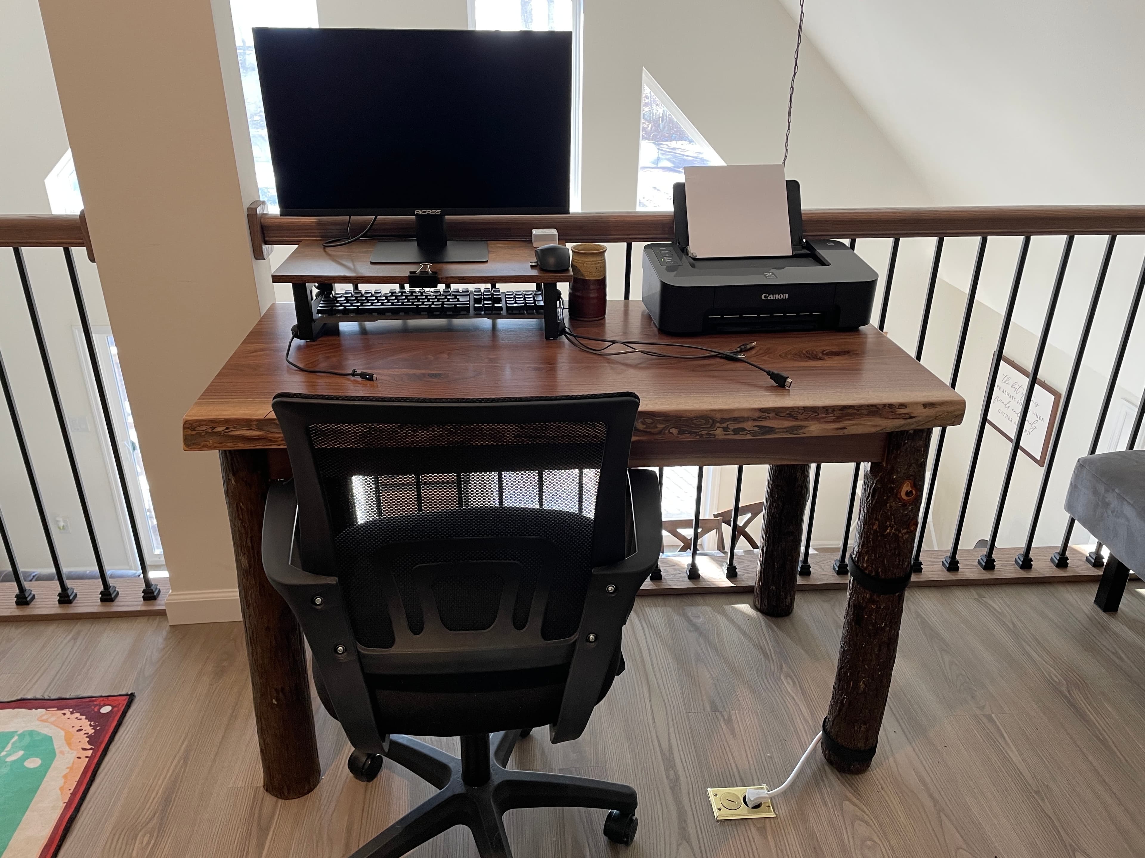 Desk with printer and monitor