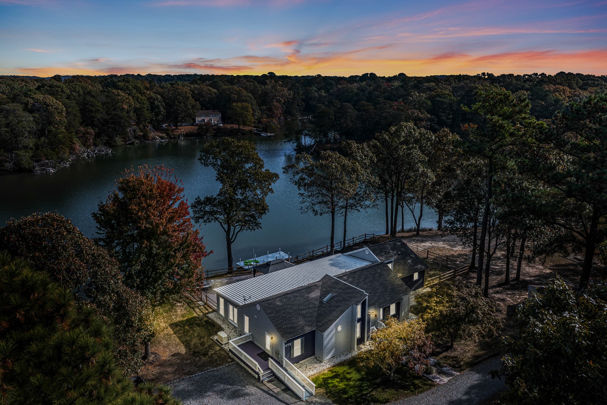 Aerial of home at sunset