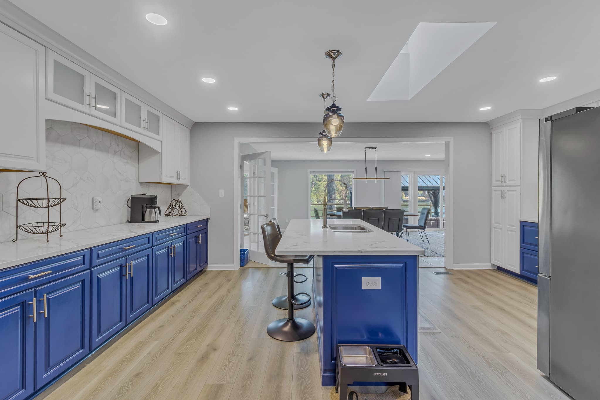 Large kitchen with items for family entertaining.