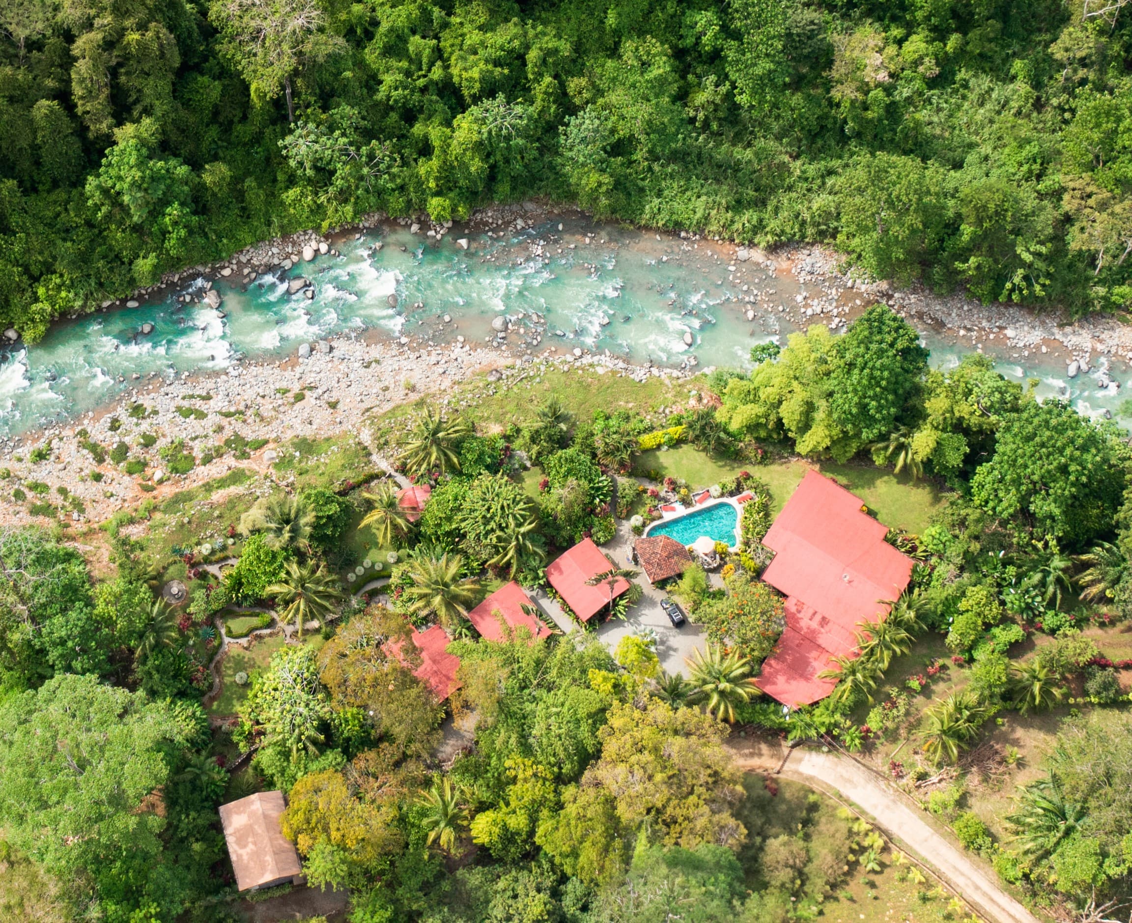 Casitas Del Rio Riverfront Eco-Lodge Aerial View more zoomed in