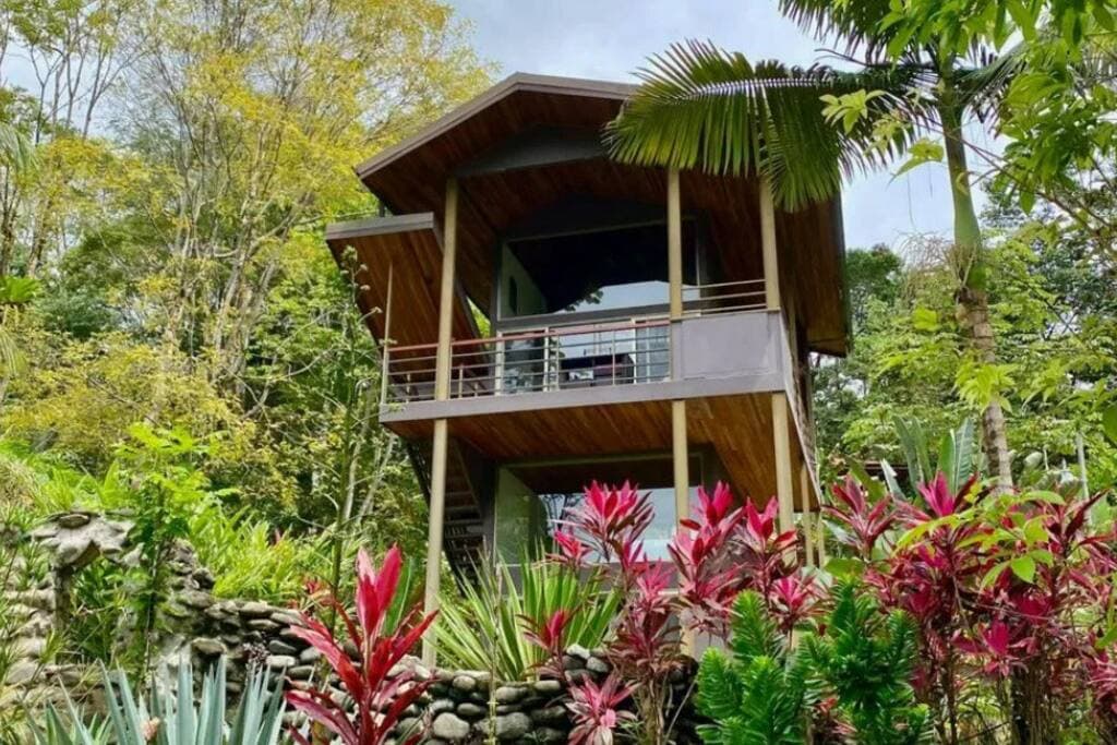 Tortuga Villa at our nature lodge has amazing views of our elaborate tropical gardens and river!