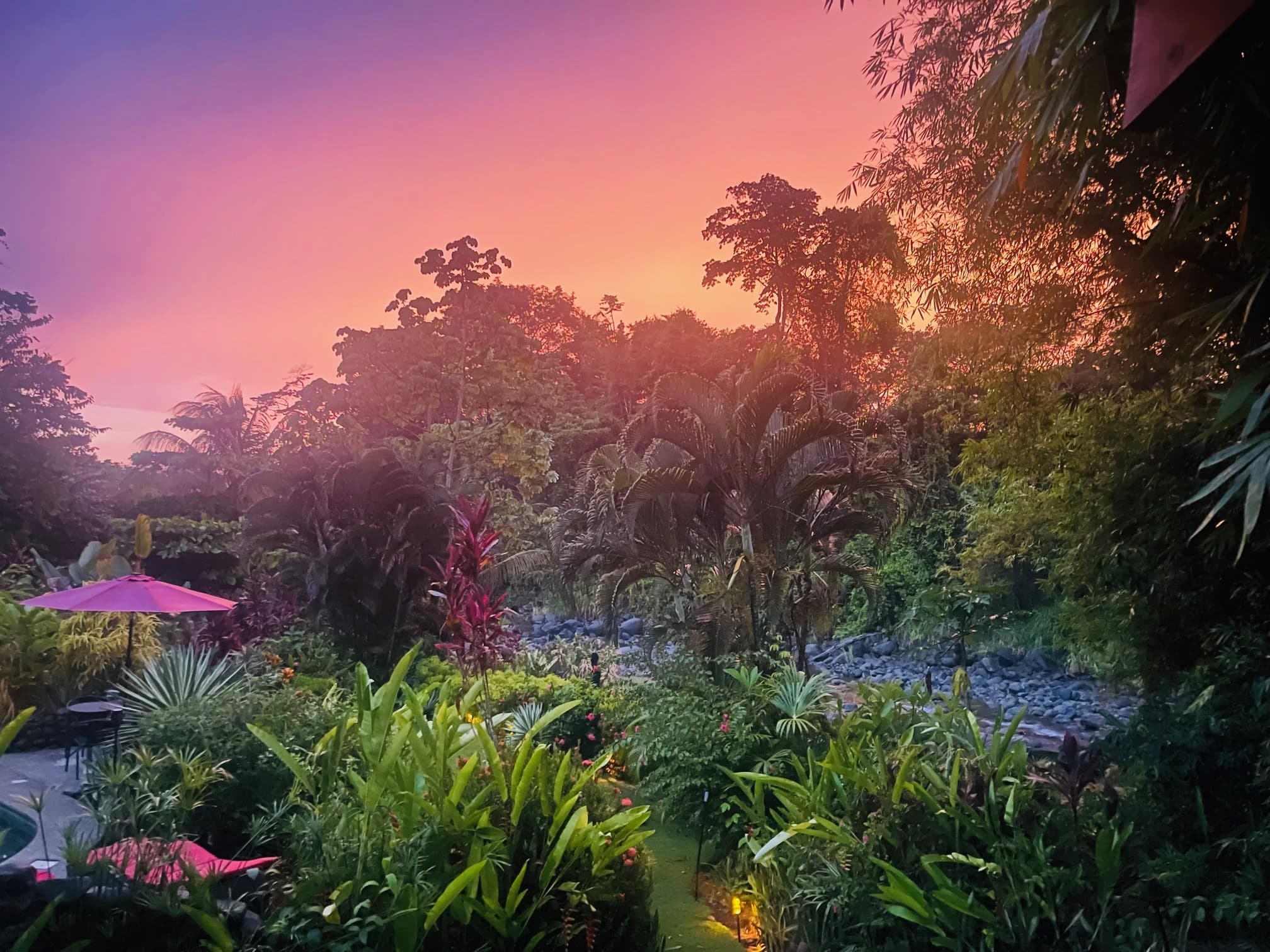 Uvita Hotels Sunset Glow over the River at Casitas Del Rio Riverfront Nature Lodge