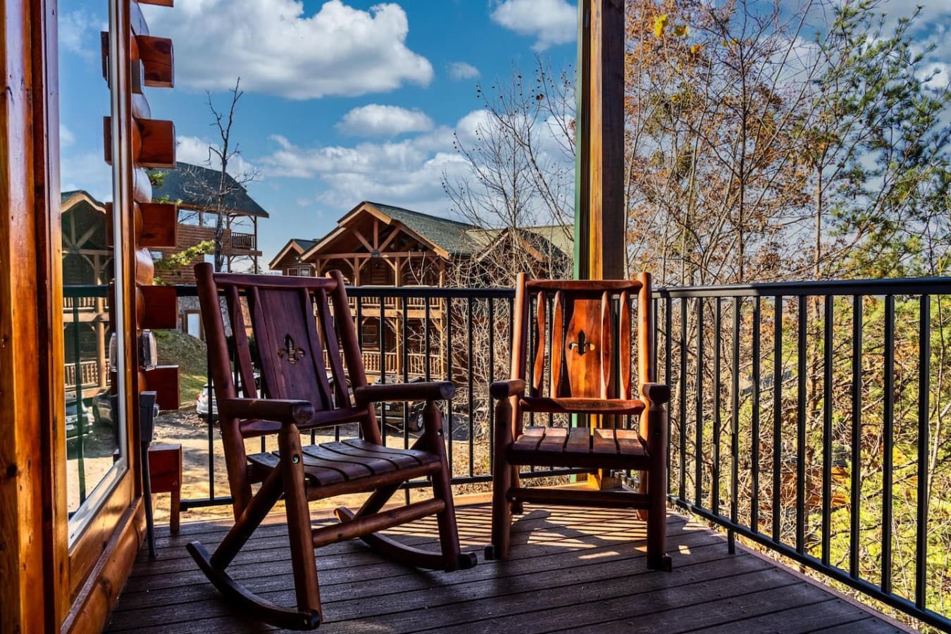 Rocking chairs available to relax in on the dual porches