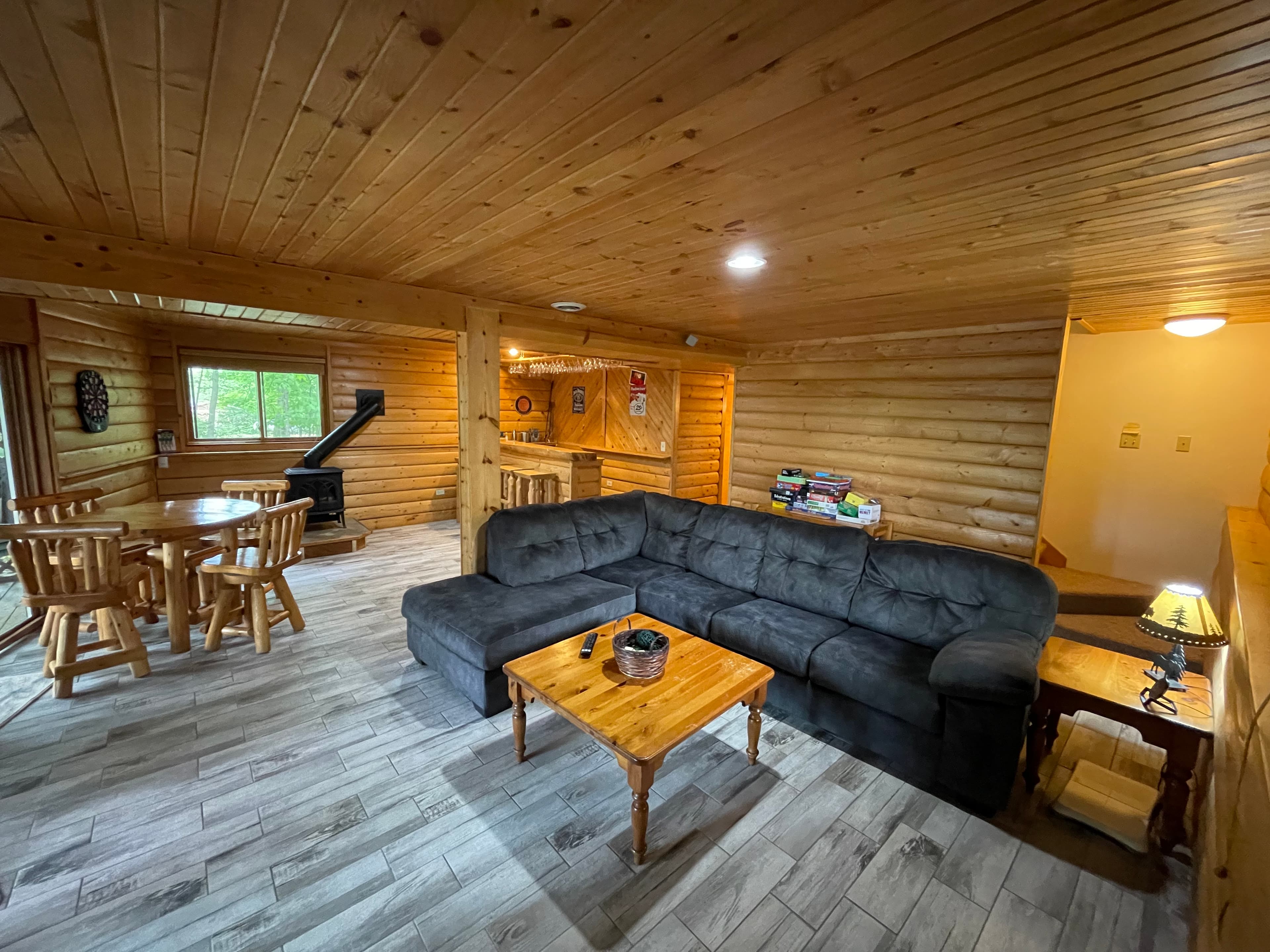 Family Room with game table and wet bar