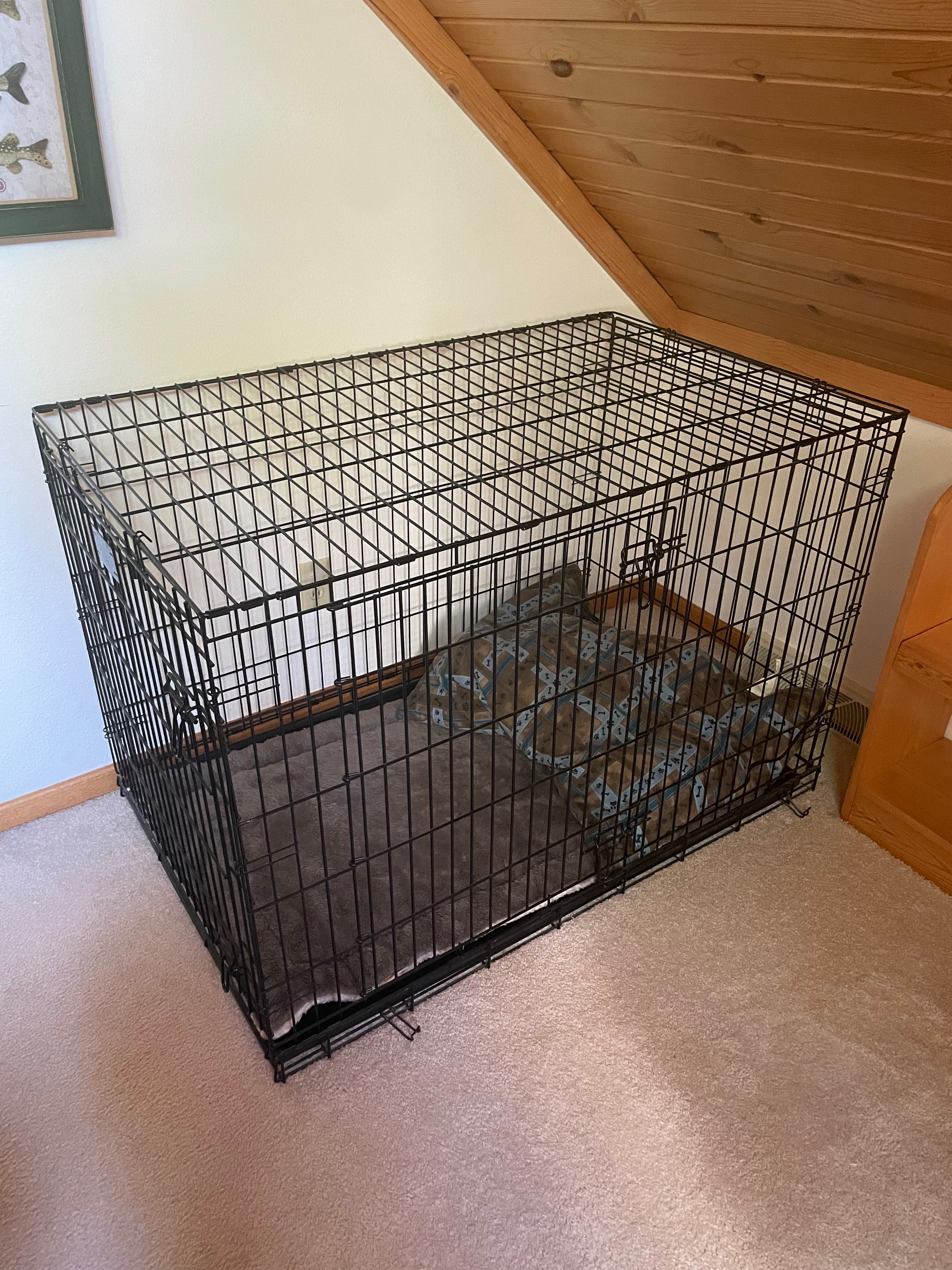 Large dog crate provided. Bring your pets, they are family! 