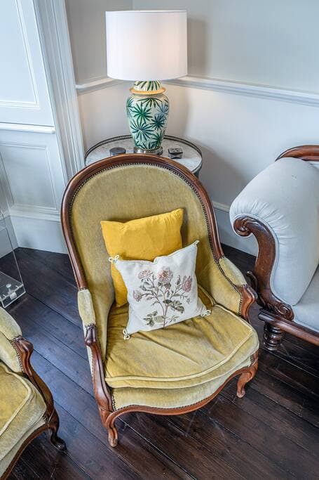 The lounge has a fascinating mix of British and French furniture styles that complement each other