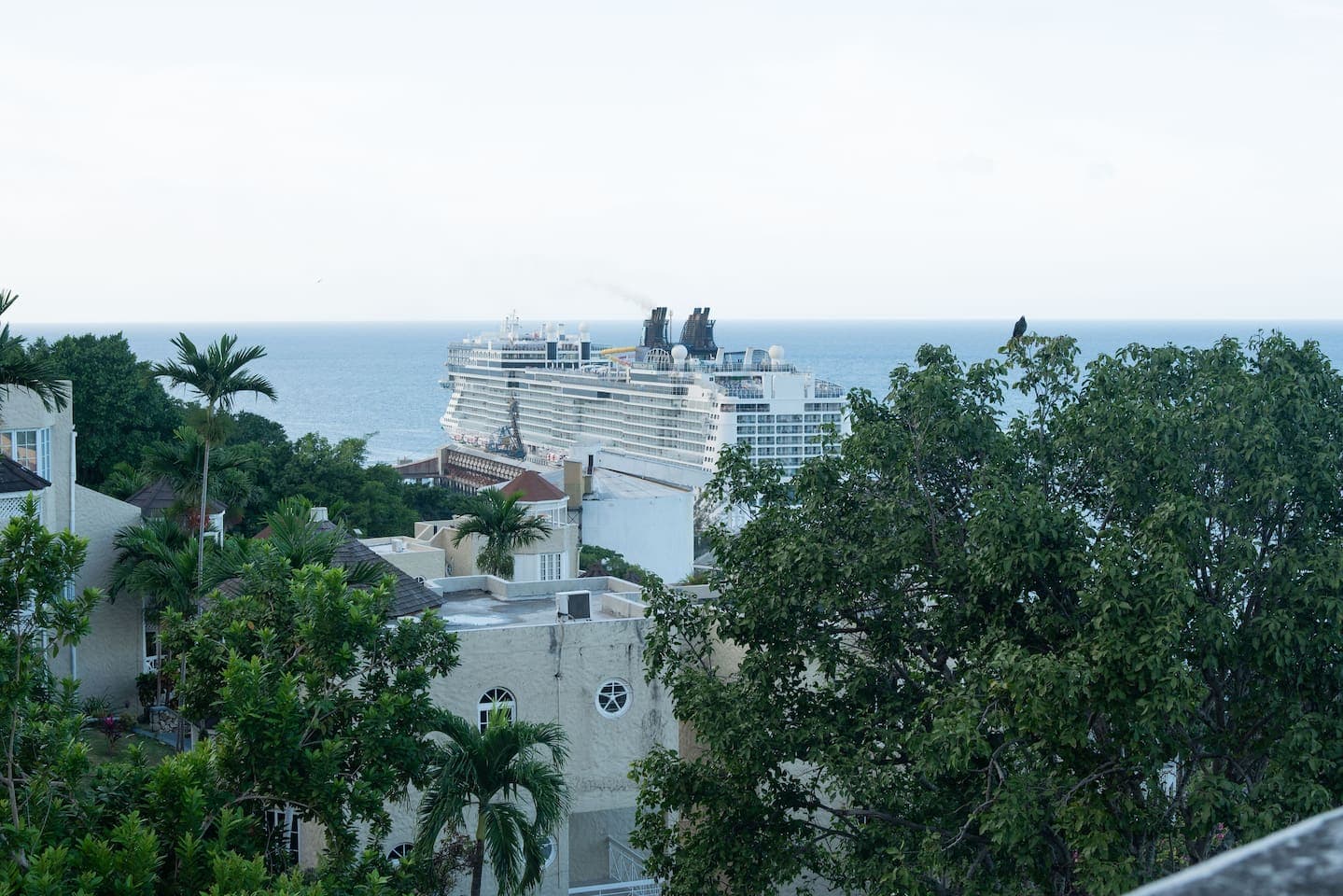 Ship in the harbor. View from the gazebo
