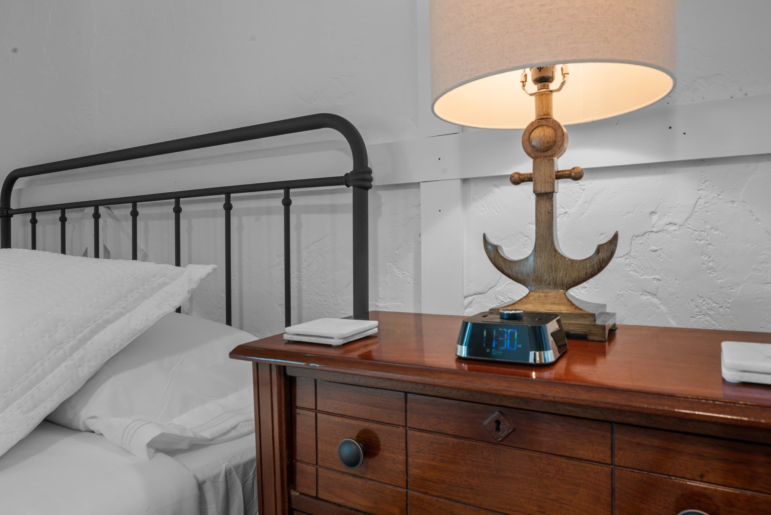 A reading lamp in the guest bedroom and USB charger alarm clock to keep your devices ready to go.