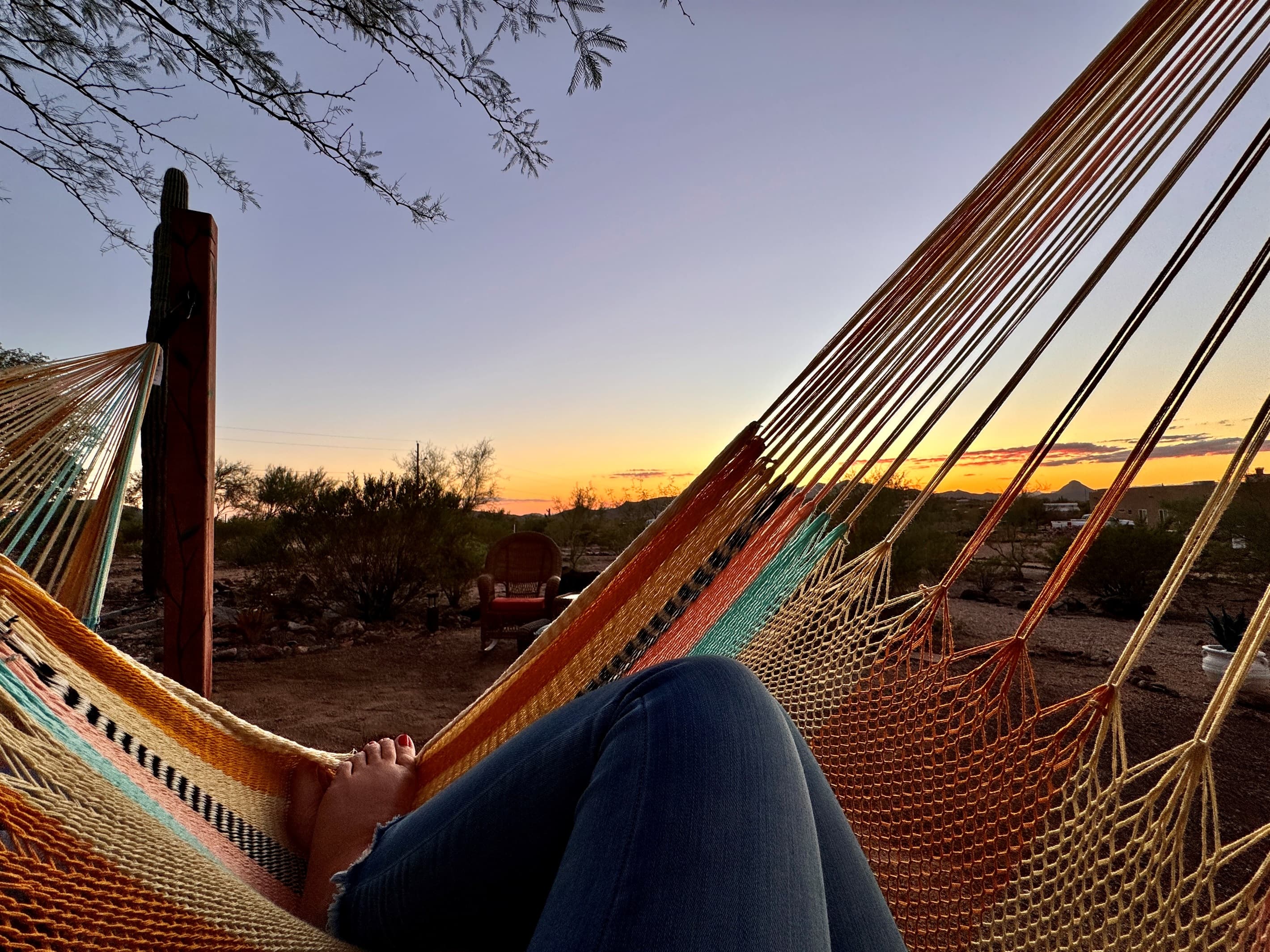 Imagine yourself, wrapped in the best hug with the best view in the world. That is our newest addition to Sunset Trails. The Yellow Leaf hammock chairs!