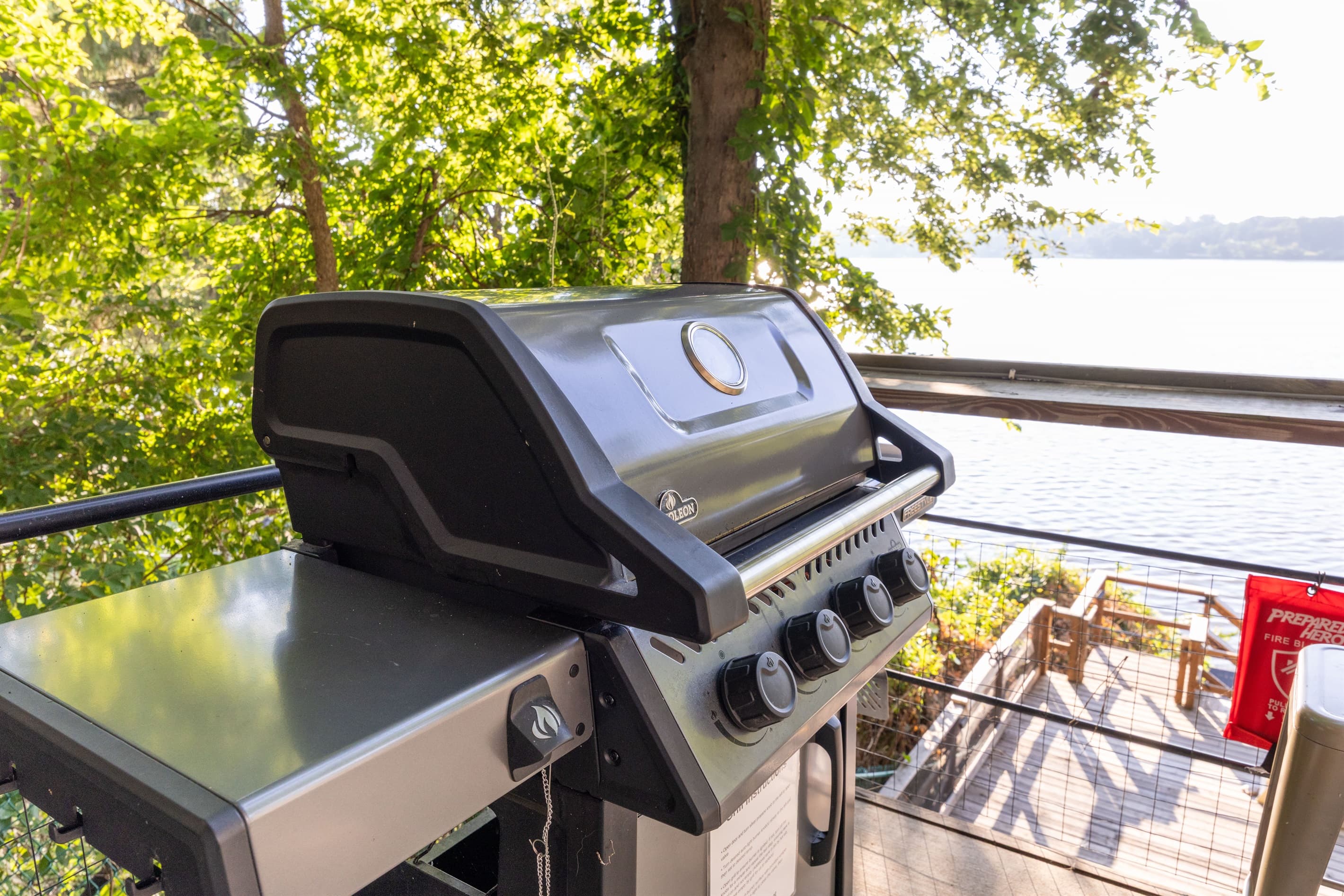 One touch to light propane grill with propane provided.