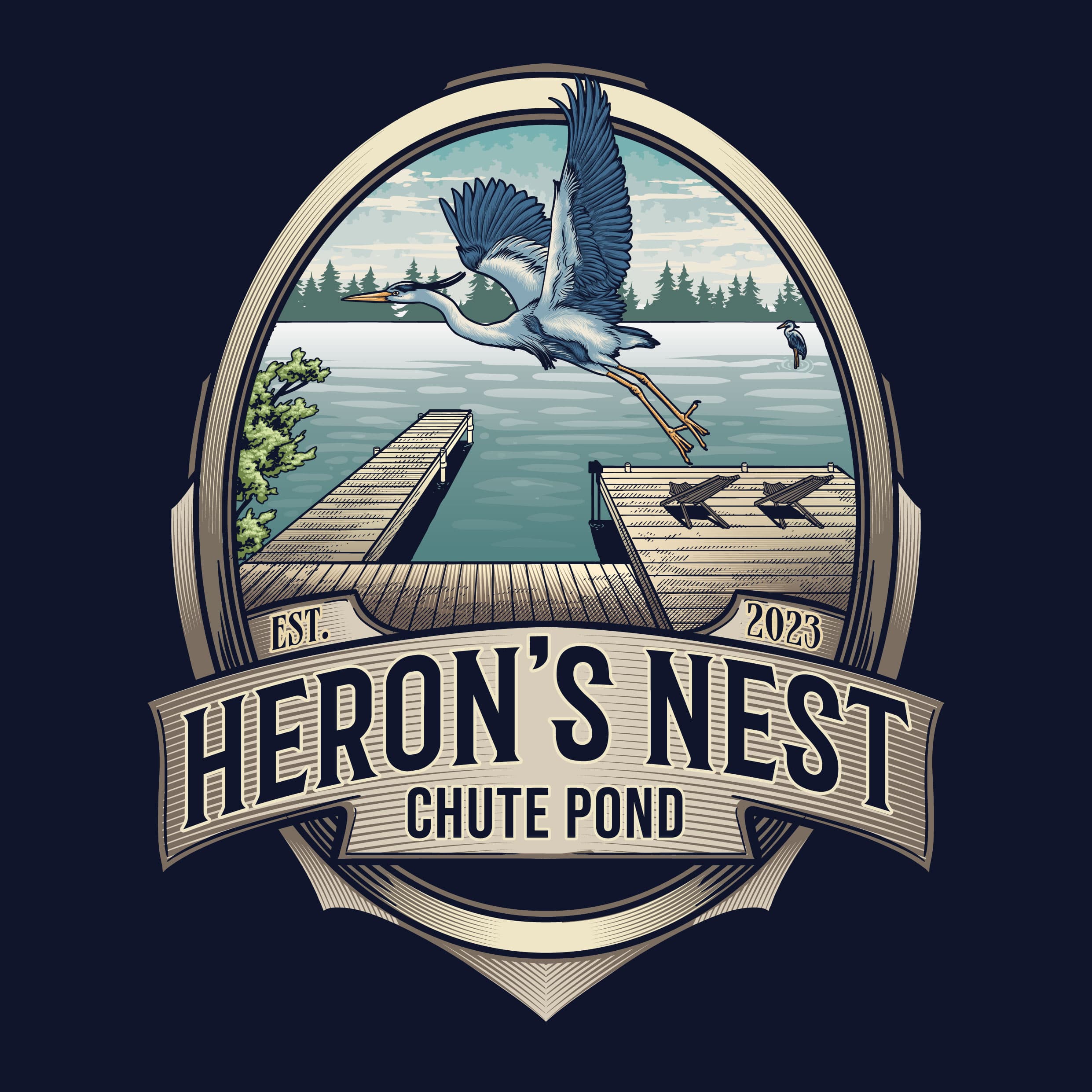 - Custom Herons Nest artwork highlighting the lake   - Unique visual touch celebrating this special spot   - A welcoming emblem that defines the lakefront stay