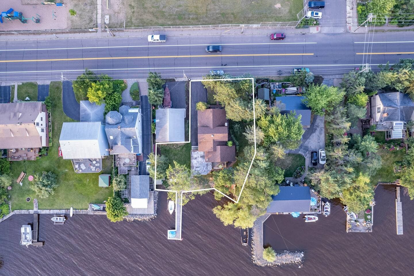 Includes 5 city lots for privacy - aerial view.