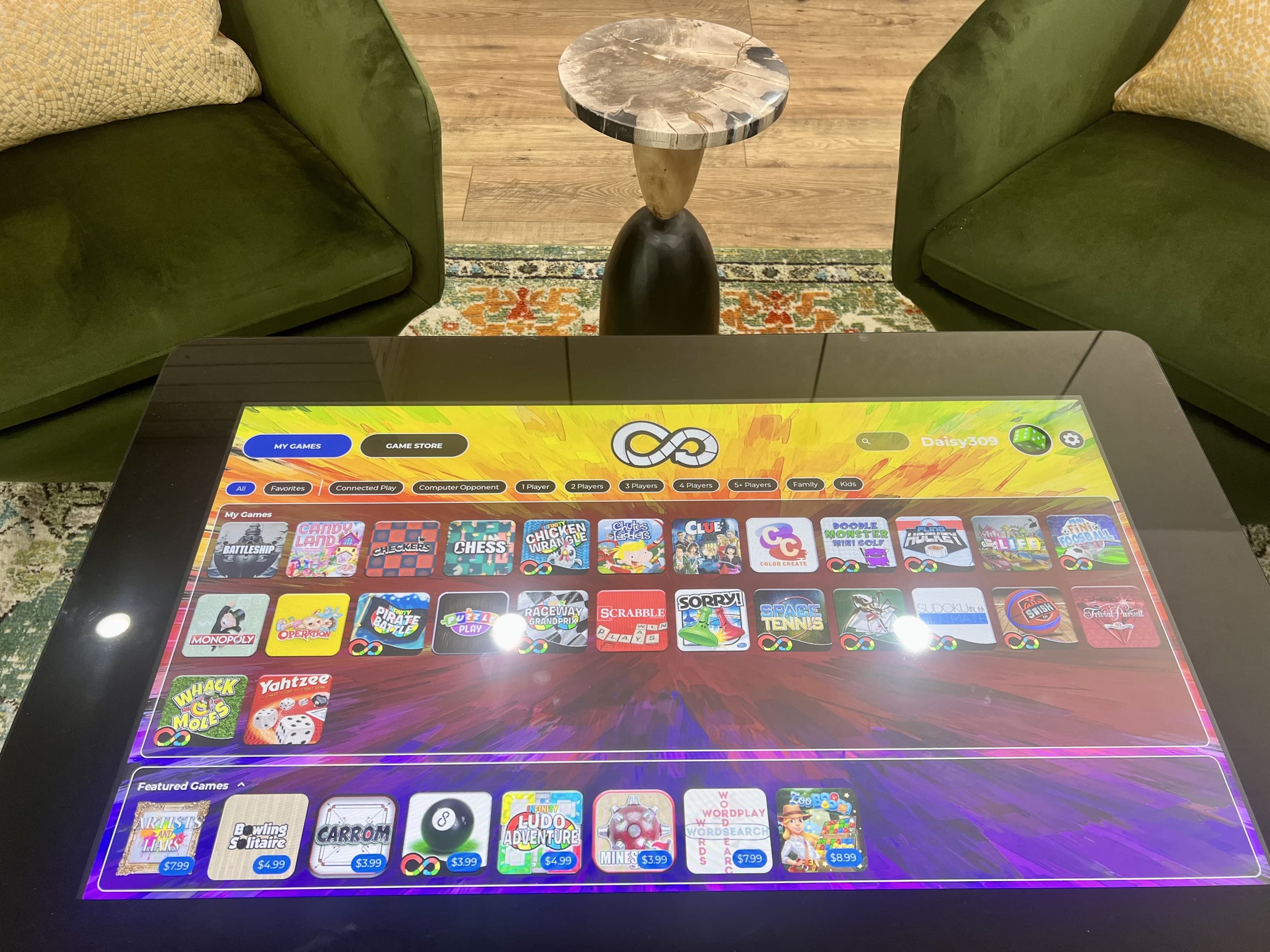 Infinity game table with lots of your favorite board games in digital version plus other digital games for hours of fun