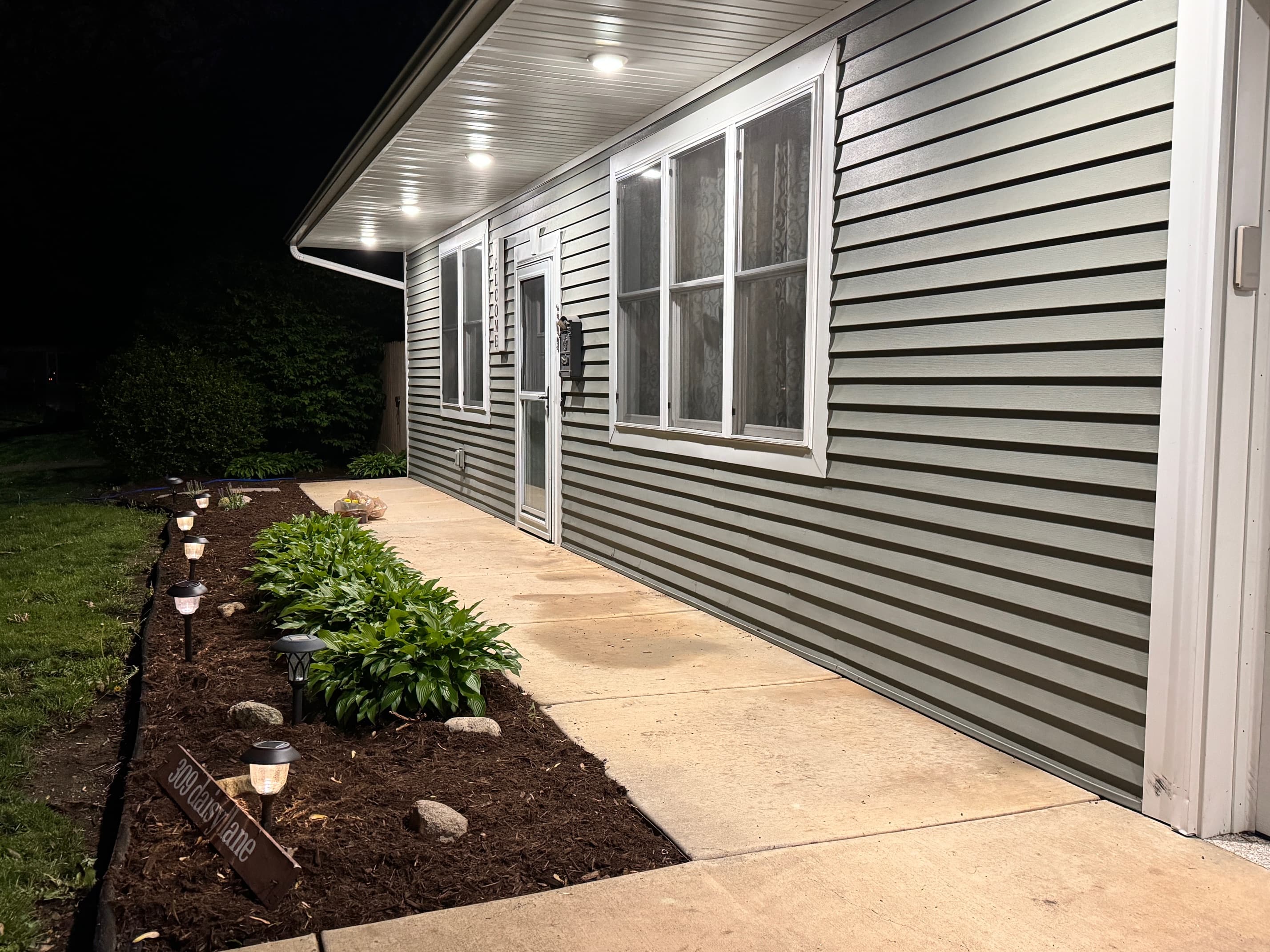Lighted pathway to front door