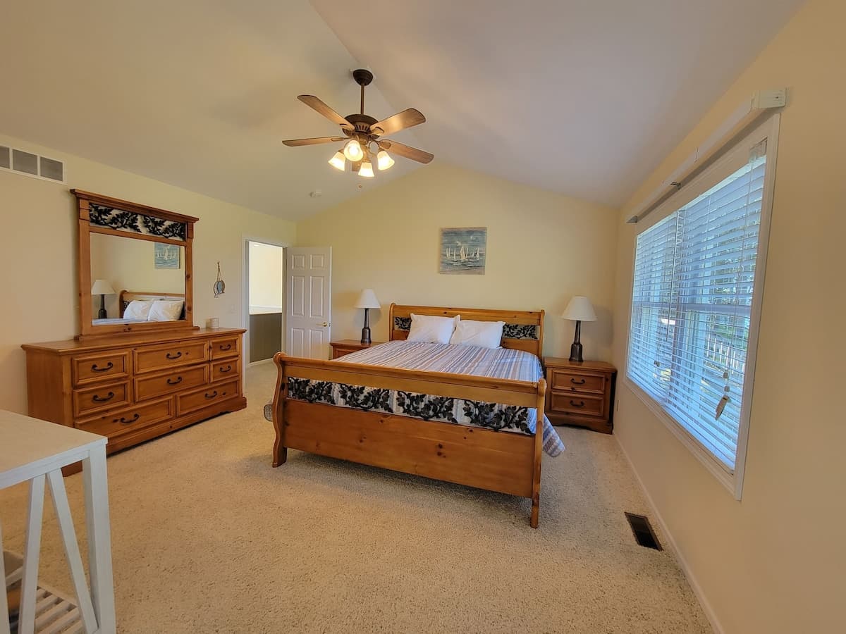 Master bedroom suite with deck for viewing beautiful Lake Michigan
