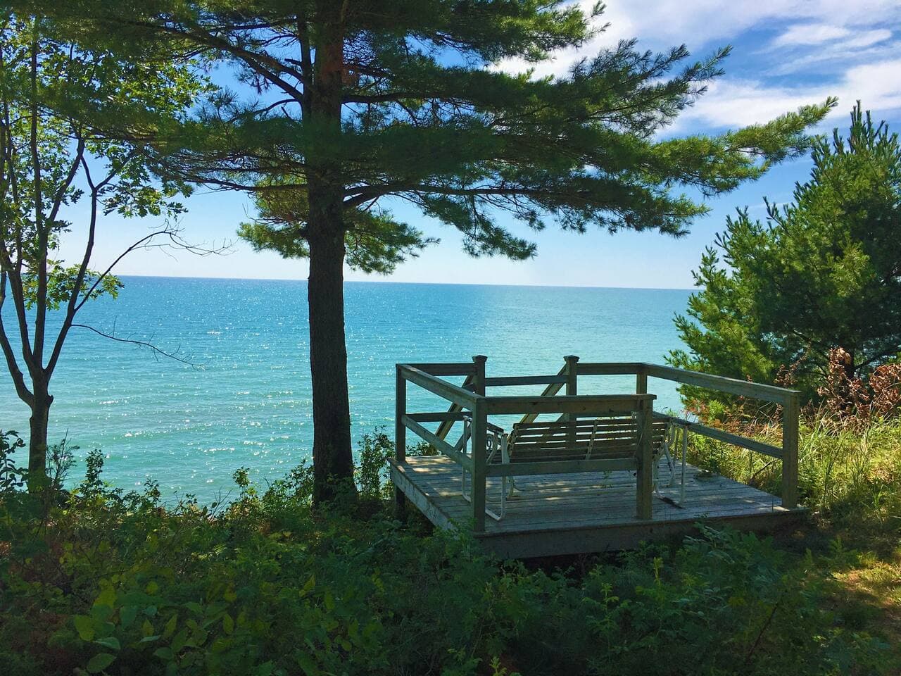 Viewing deck with stairs leading down to the beach