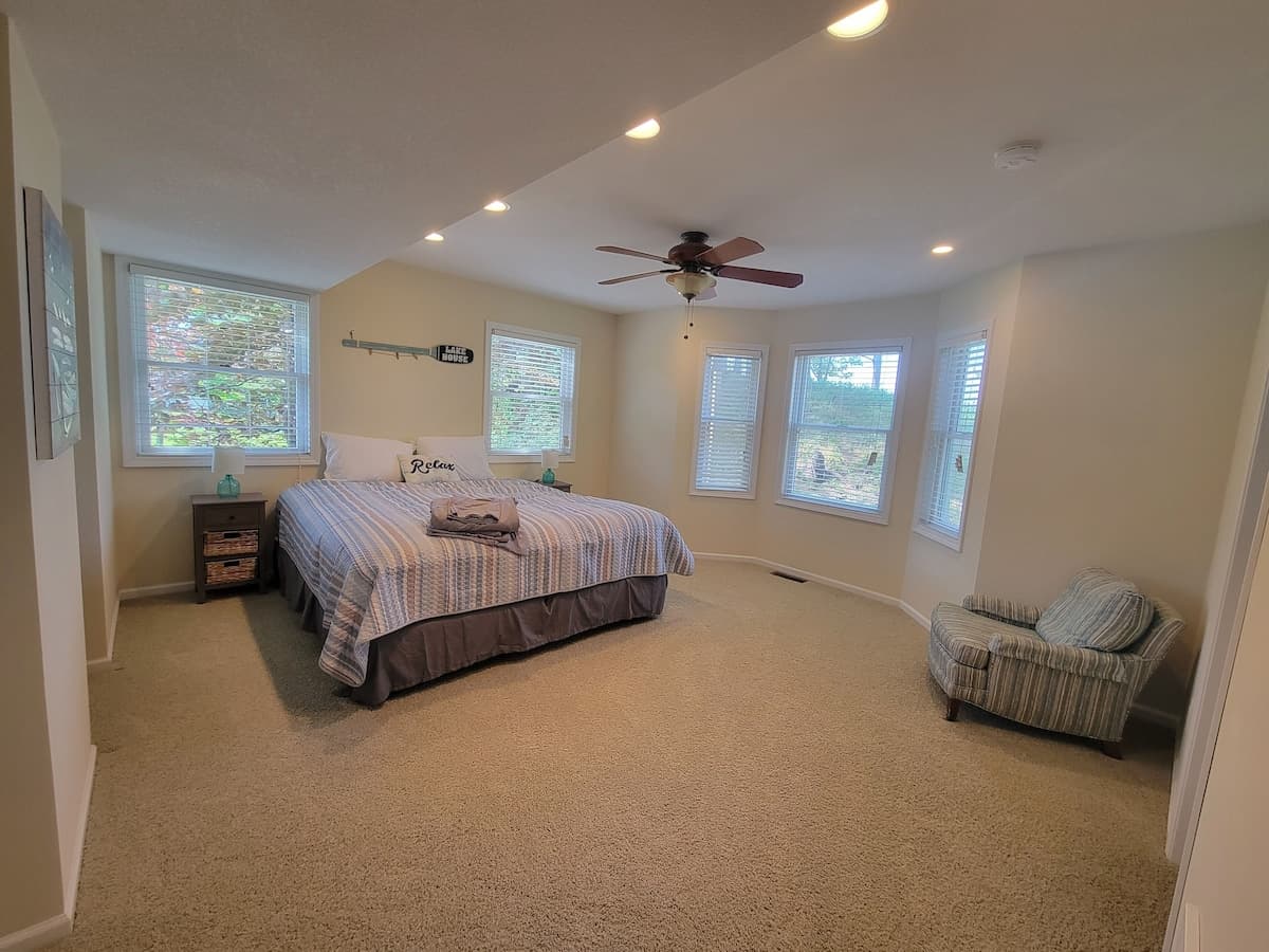 First floor suite with king sized bed overlooking Lake Michigan