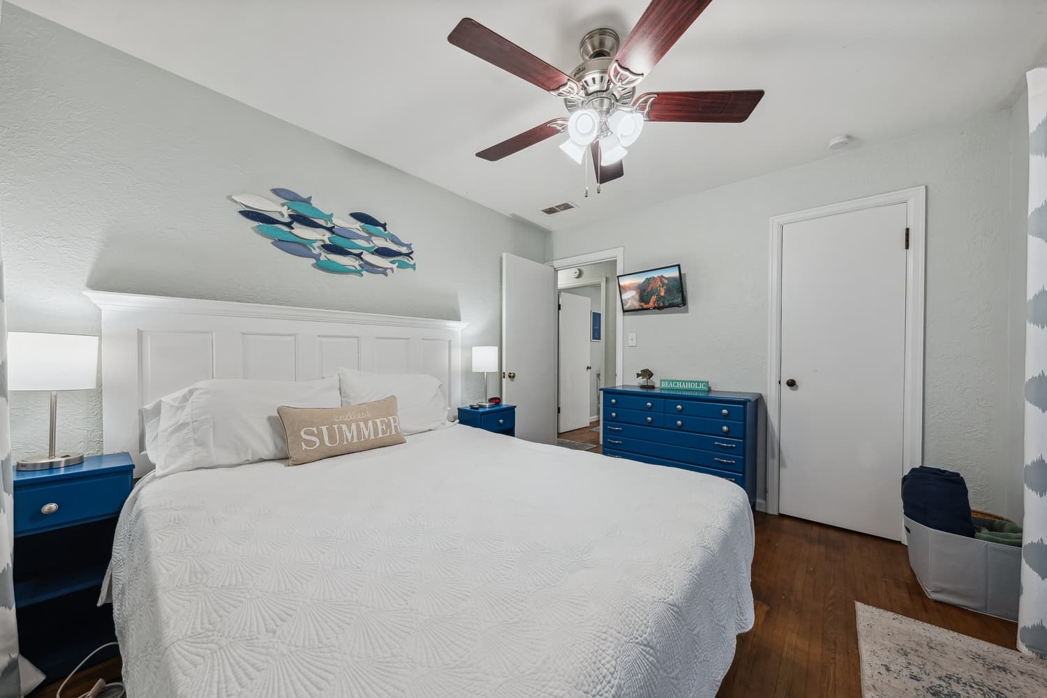 Queen sized bed and smart TV