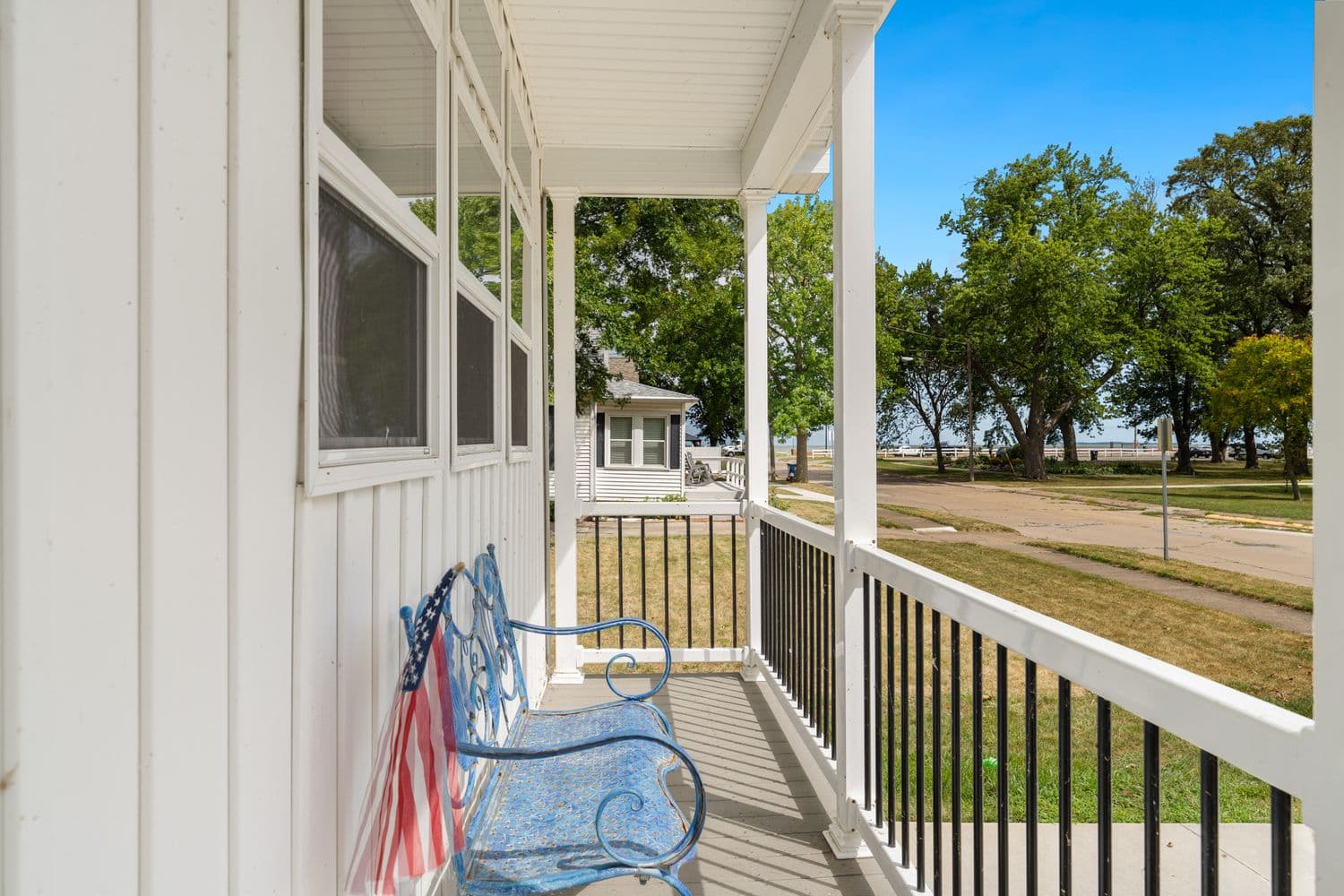 Front porch with a view of the lake