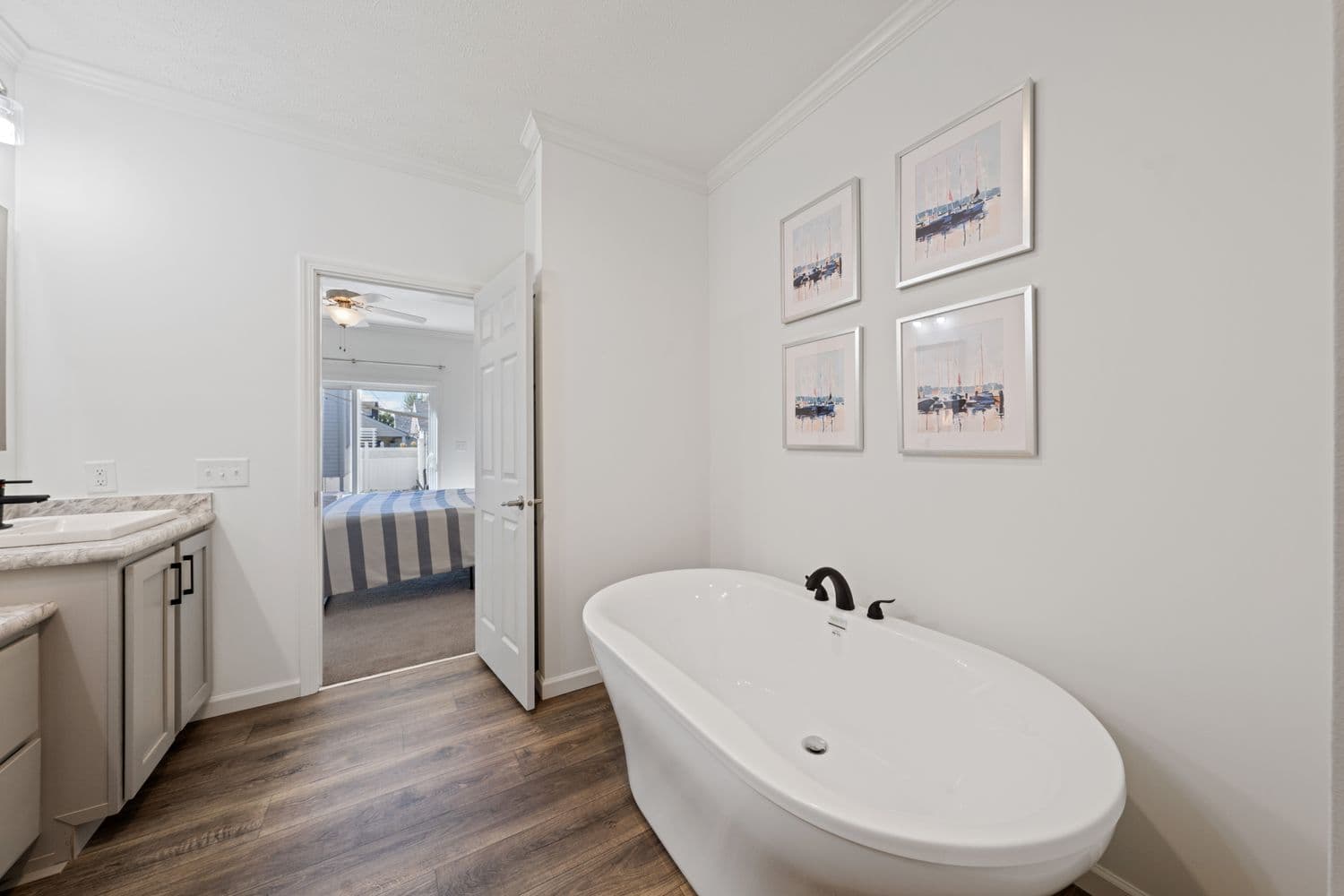 Primary bathroom with soaking tub and walk in shower