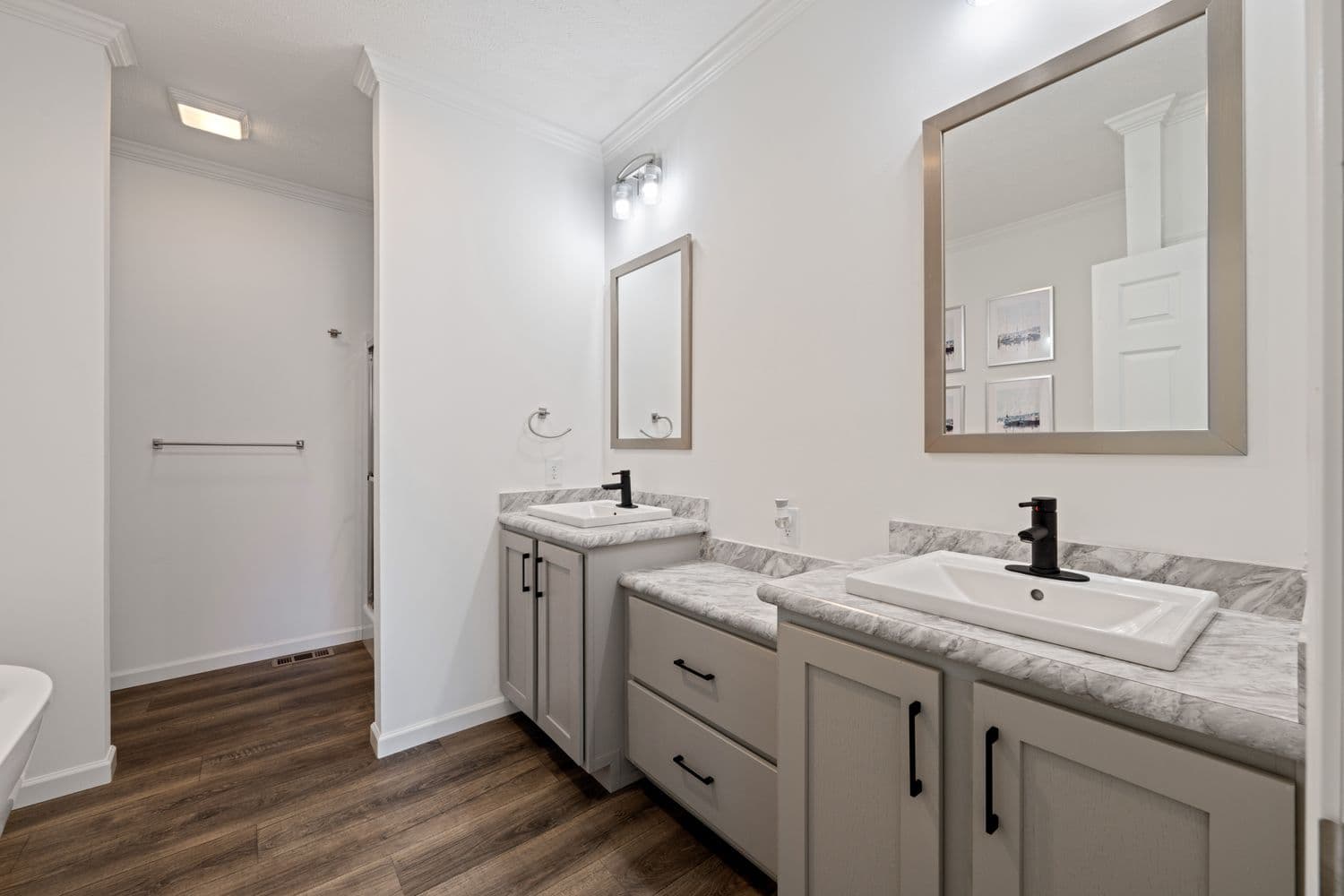 Primary bathroom with double vanity sink