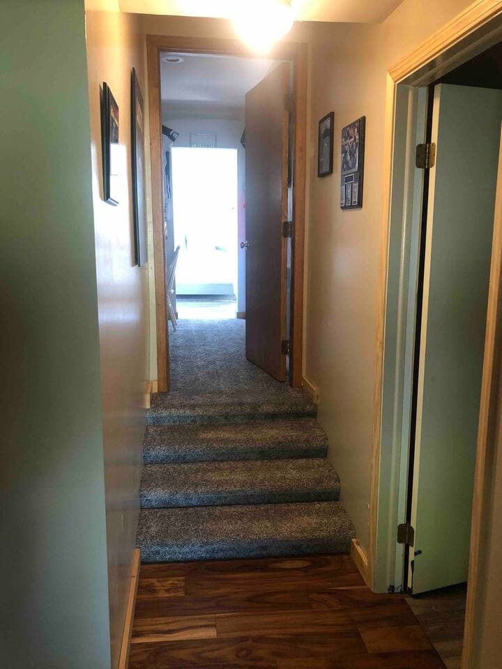There are 4 steps leading to the master bedroom and bathroom