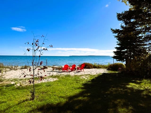 Soft sandy beach with Mackinac Island view!