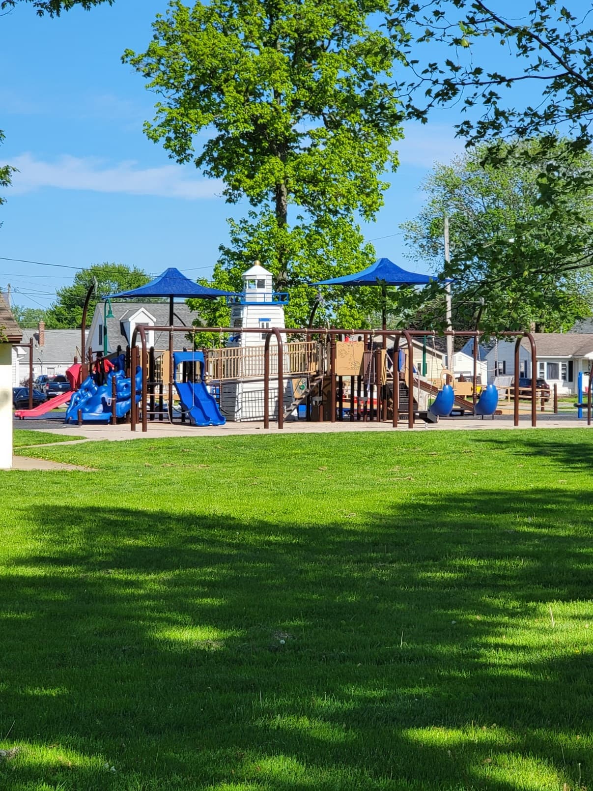 Awesome park right in front of the home where you can watch the kids play from your own front porch.  See concerts and watch the kids have a blast!