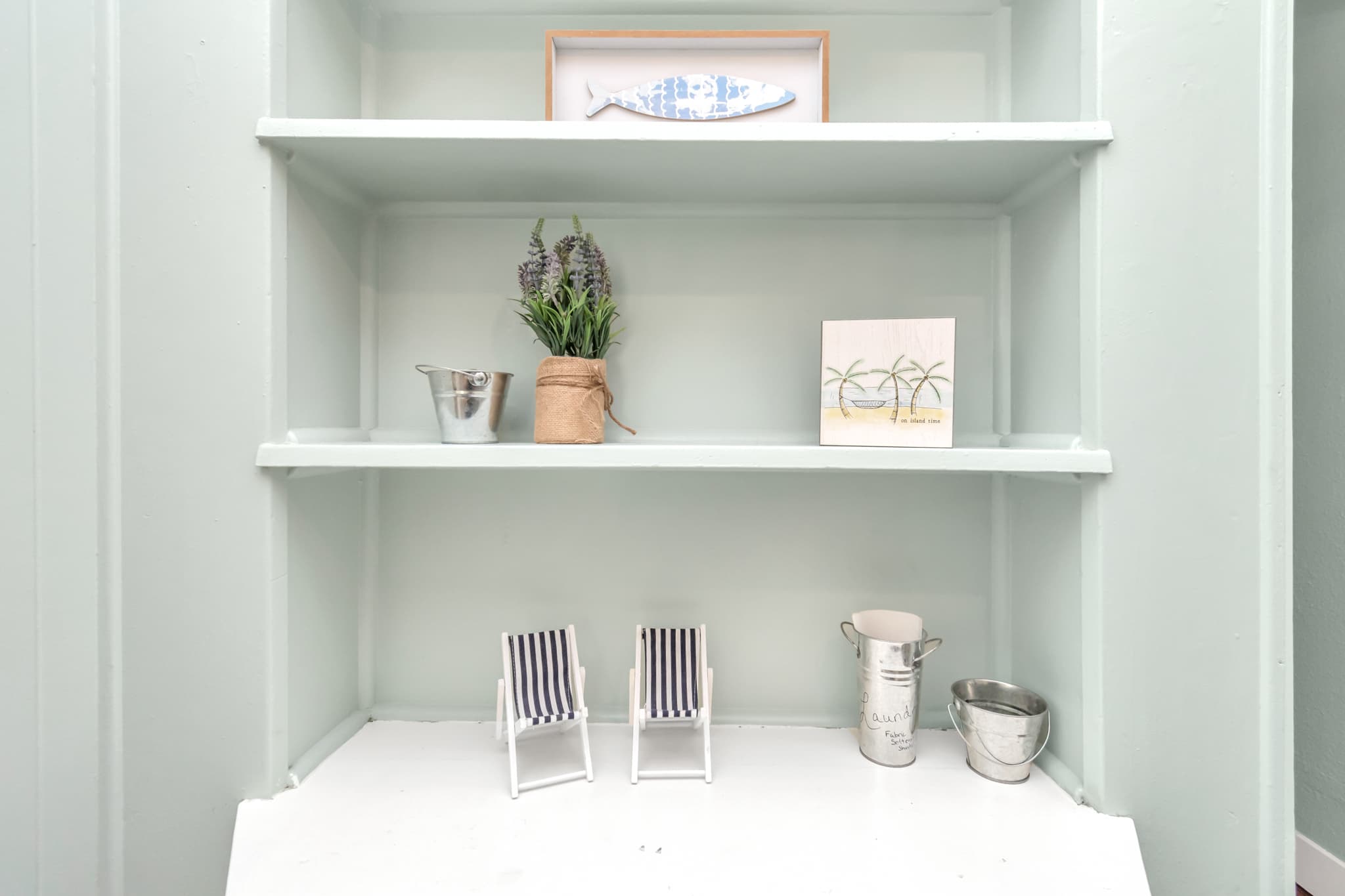 Tasteful beachy items adorn this location for your pleasure and relaxation.