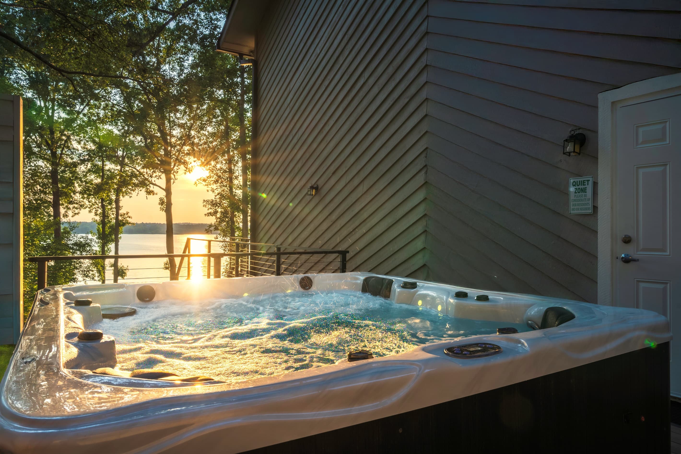 Relax in your private hot tub with sunset views
