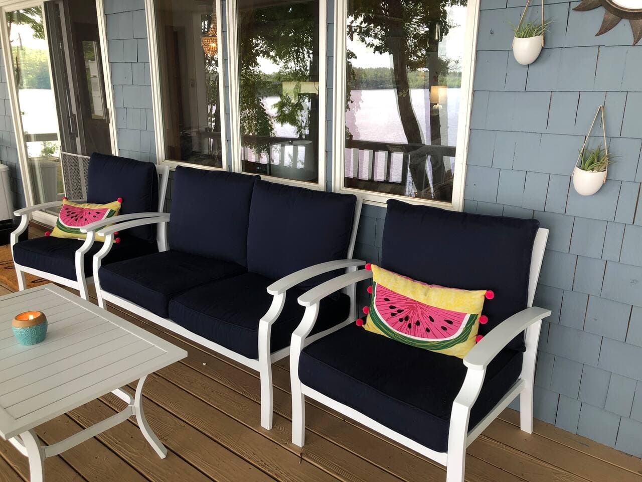 This is the porch overlooking lake on main house.  The porch is directly adjacent to living/dining/kitchen area.