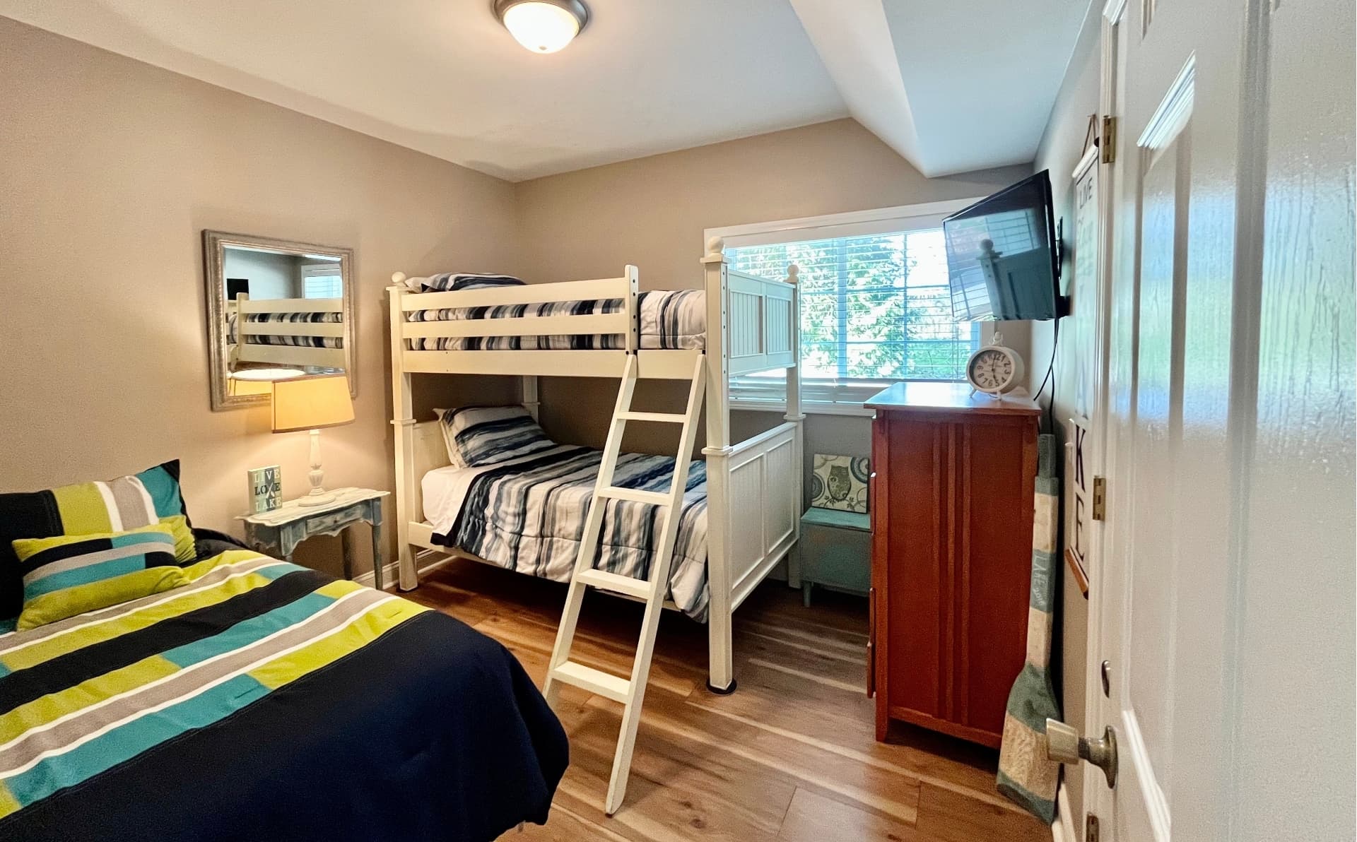New downstairs bedroom with bunks + twin