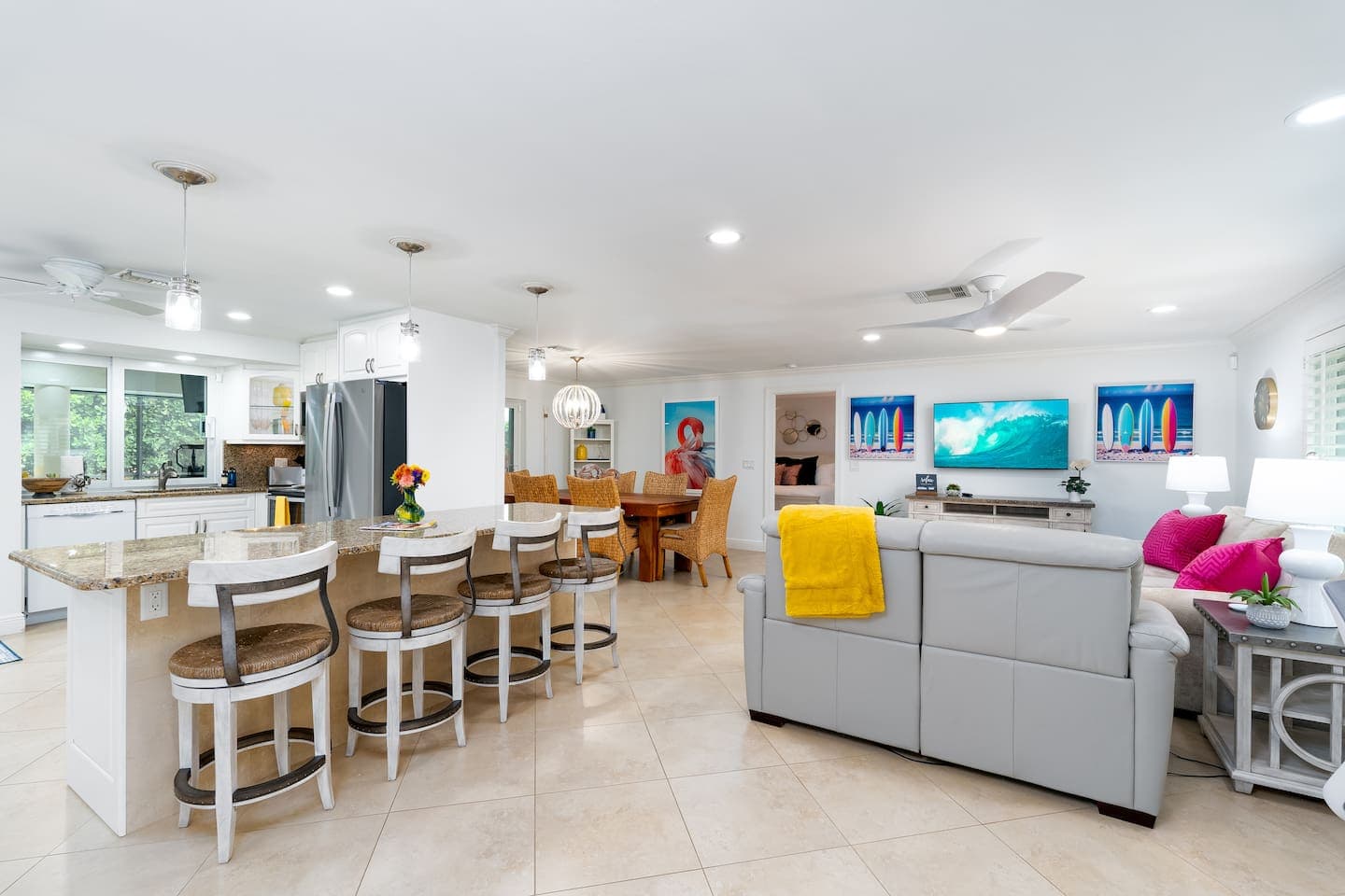 Your homes open concept allows for eating together, cooking together, ad. lounging together when you are not on Marco Islands beautiful beaches.